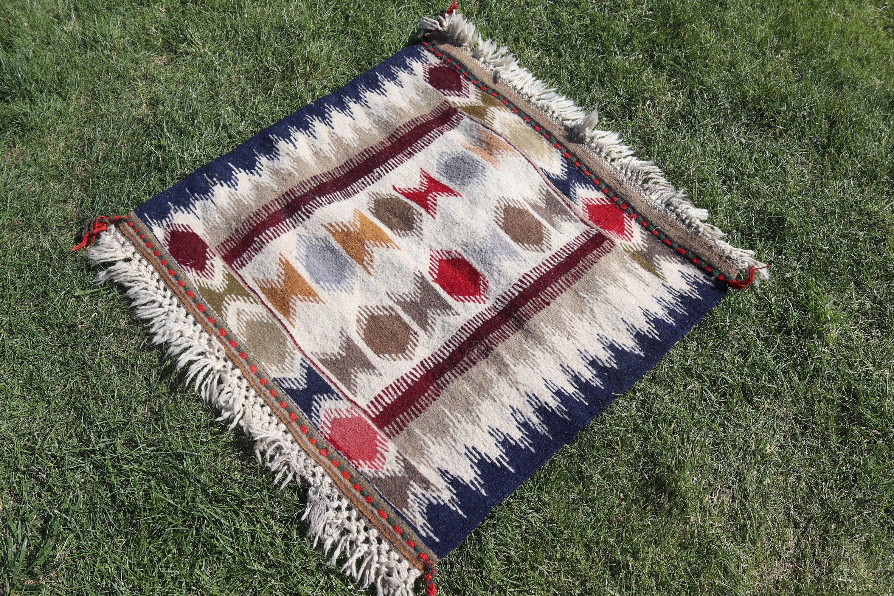 2.4x2.6 ft Small Rug, Home Decor Rug, Kitchen Rug, Kilim, Moroccan Rugs, Blue Neutral Rugs, Turkish Rugs, Nursery Rug, Vintage Rug