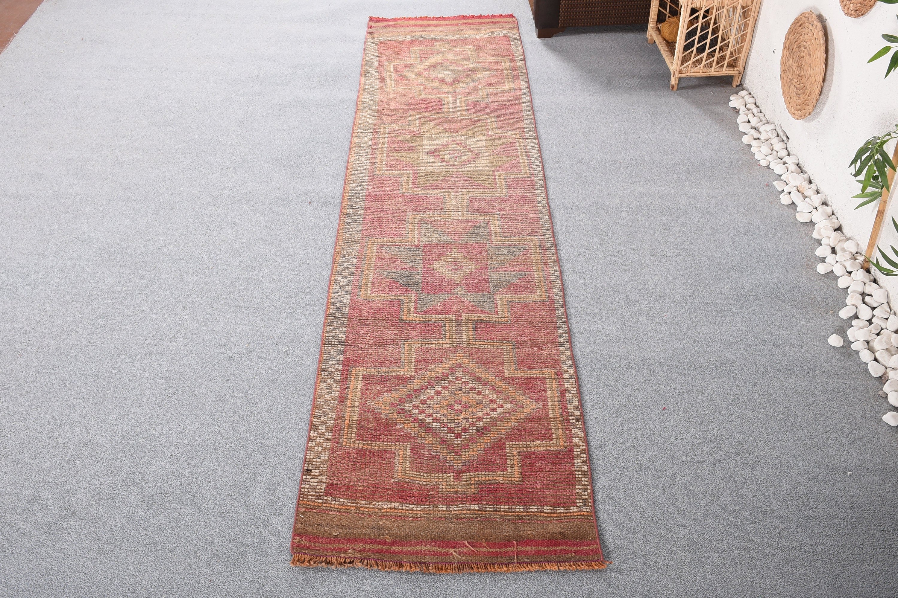 Old Rug, Vintage Rug, Stair Rugs, Turkish Rug, 2.4x10.2 ft Runner Rug, Kitchen Rugs, Red Oriental Rug, Rugs for Hallway