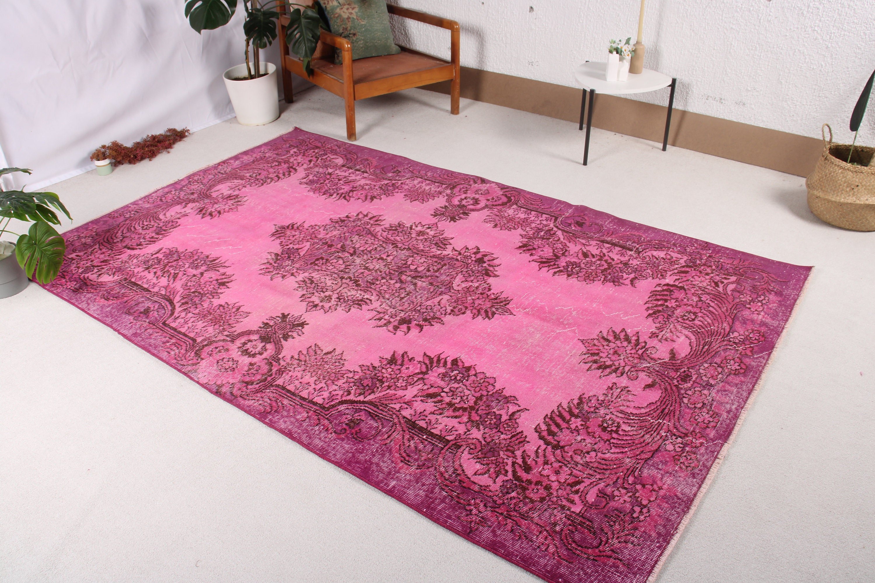 5.2x8.3 ft Büyük Halı, Pembe Düz Dokuma Halılar, Vintage Halılar, Büyük Boho Halıları, Türk Halıları, Düz Dokuma Halı, Büyük Vintage Halılar, Oushak Halı