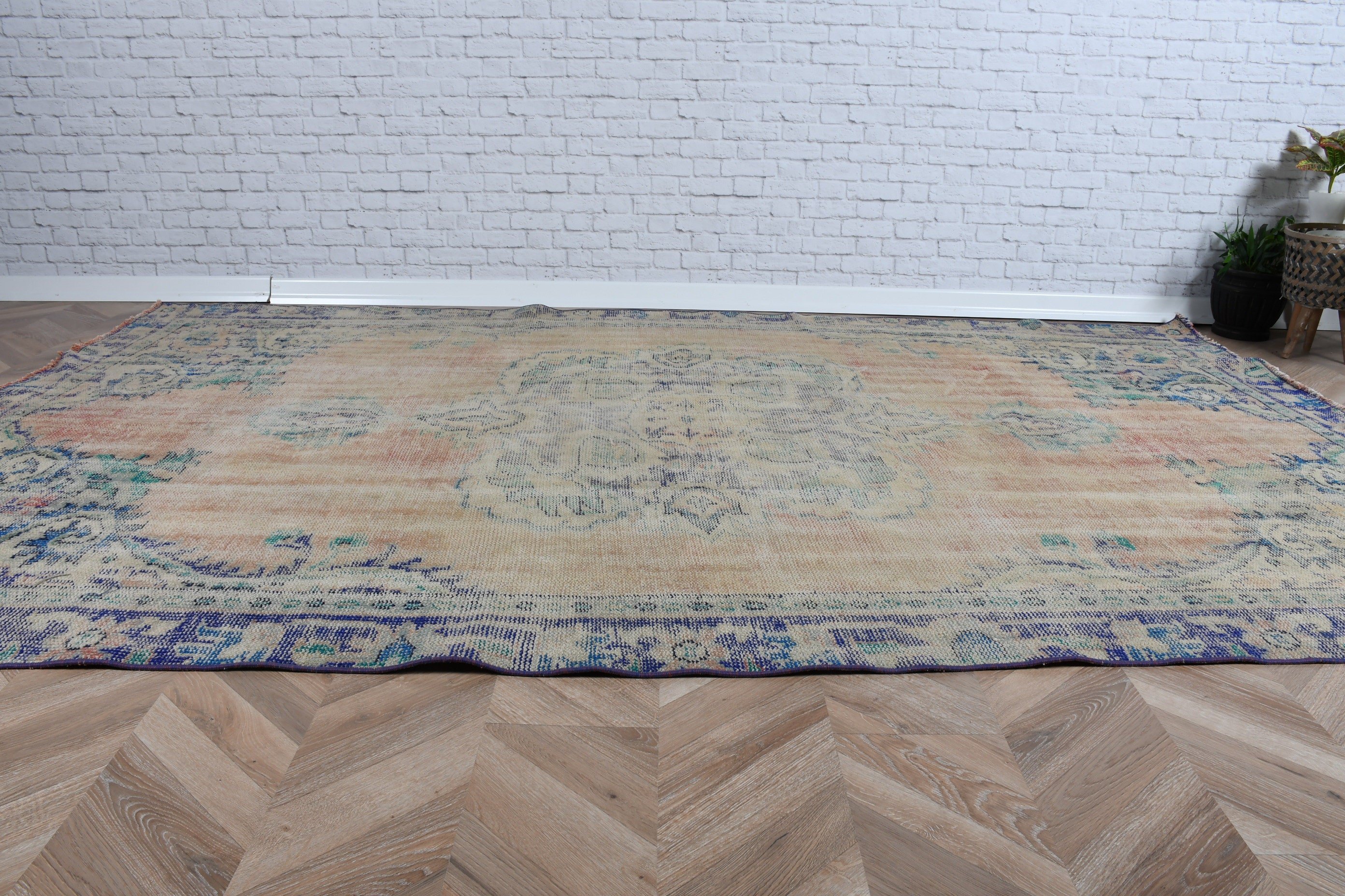 Turuncu Oushak Halı, Modern Halı, Oturma Odası Halısı, 6x9.6 ft Büyük Halı, Büyük Boho Halısı, El Dokuma Halısı, Vintage Halılar, Türk Halıları, Lüks Halılar