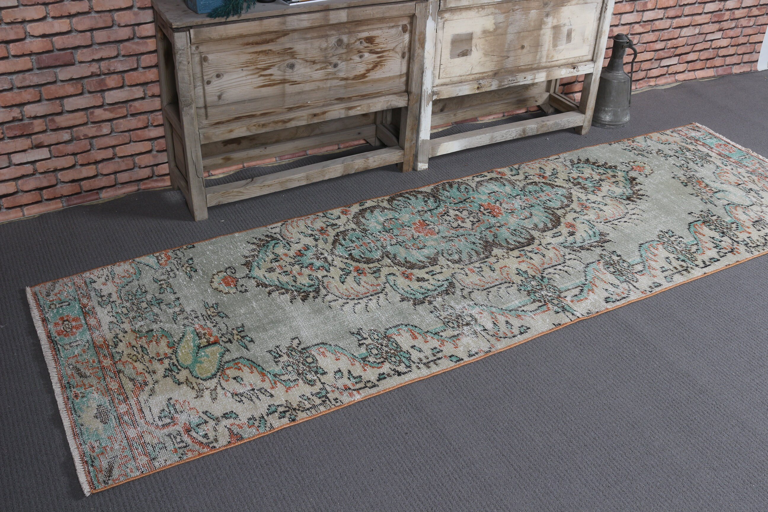 2.7x8.5 ft Runner Rugs, Vintage Rug, Corridor Rugs, Pastel Rug, Turkish Rug, Moroccan Rug, Green Kitchen Rugs, Rugs for Kitchen, Wool Rugs