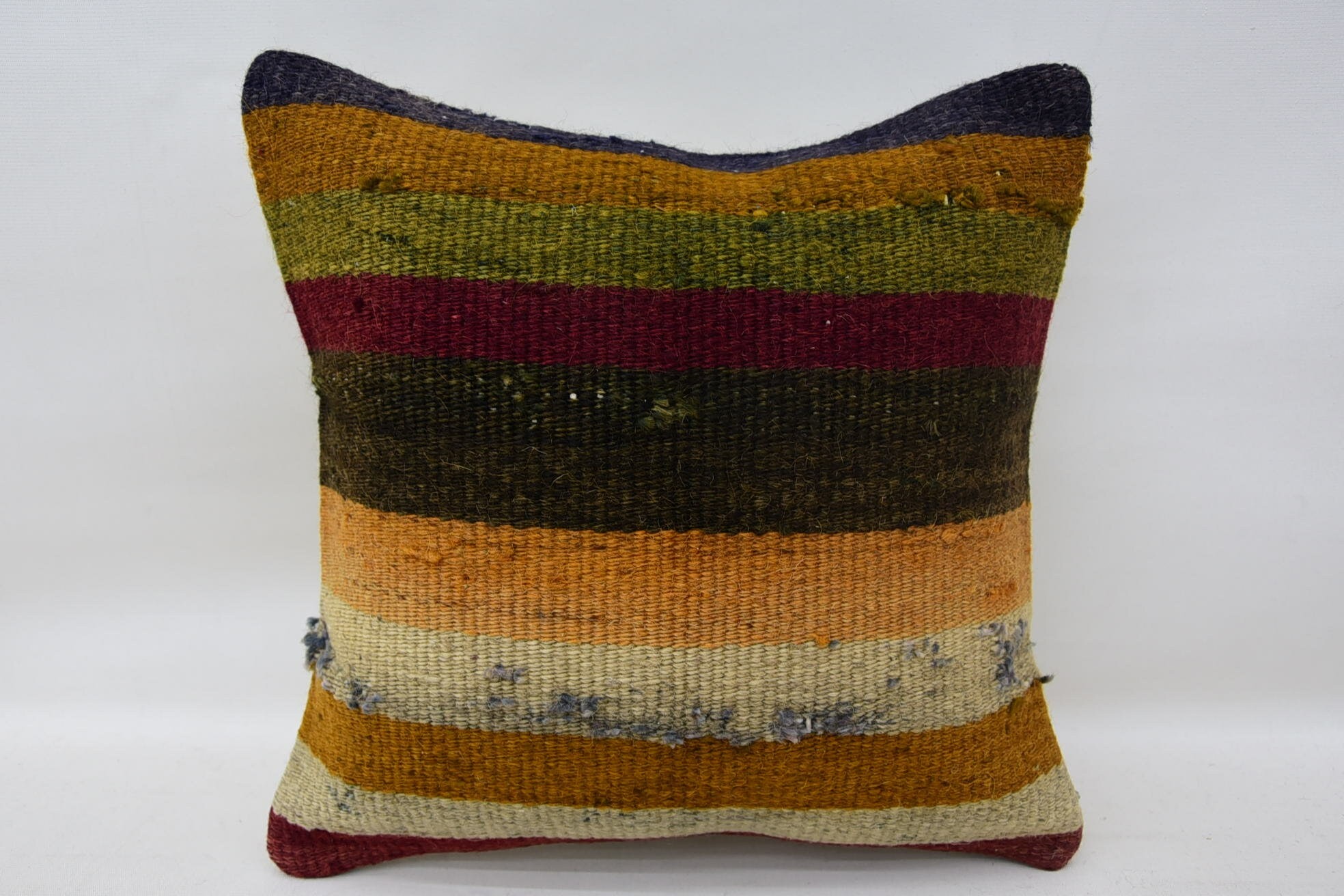 Turkish Kilim Pillow, Seat Pillow Case, Kilim Cushion Sham, 14"x14" Brown Pillow, Colorful Pillow Sham, Home Decor Pillow