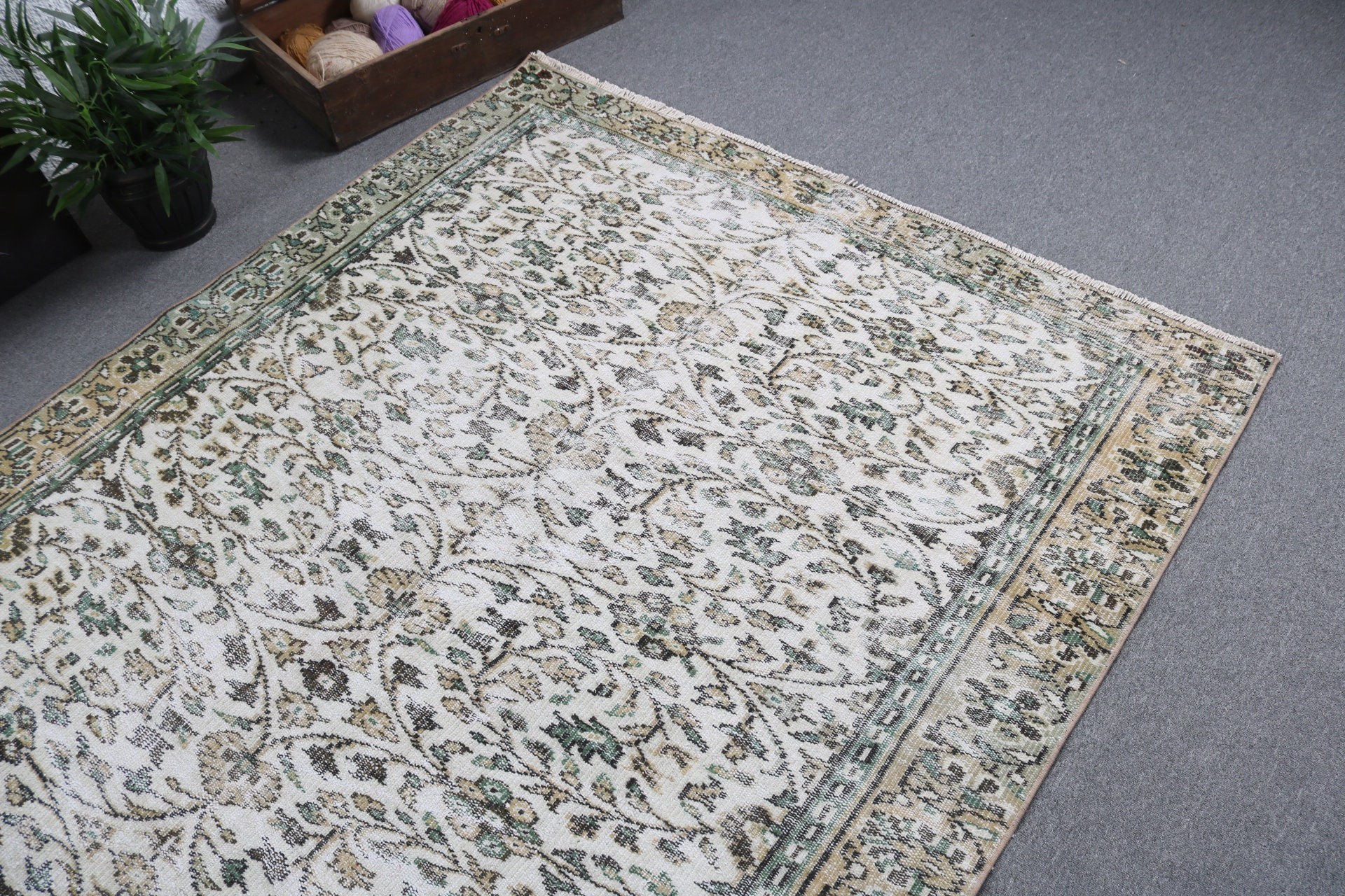 Yün Halı, Düz Dokuma Halı, Bej Soğuk Halılar, 5,4x8,7 ft Büyük Halılar, Yer Halıları, Yatak Odası Halıları, Vintage Halılar, Büyük Oushak Halıları, Türk Halısı