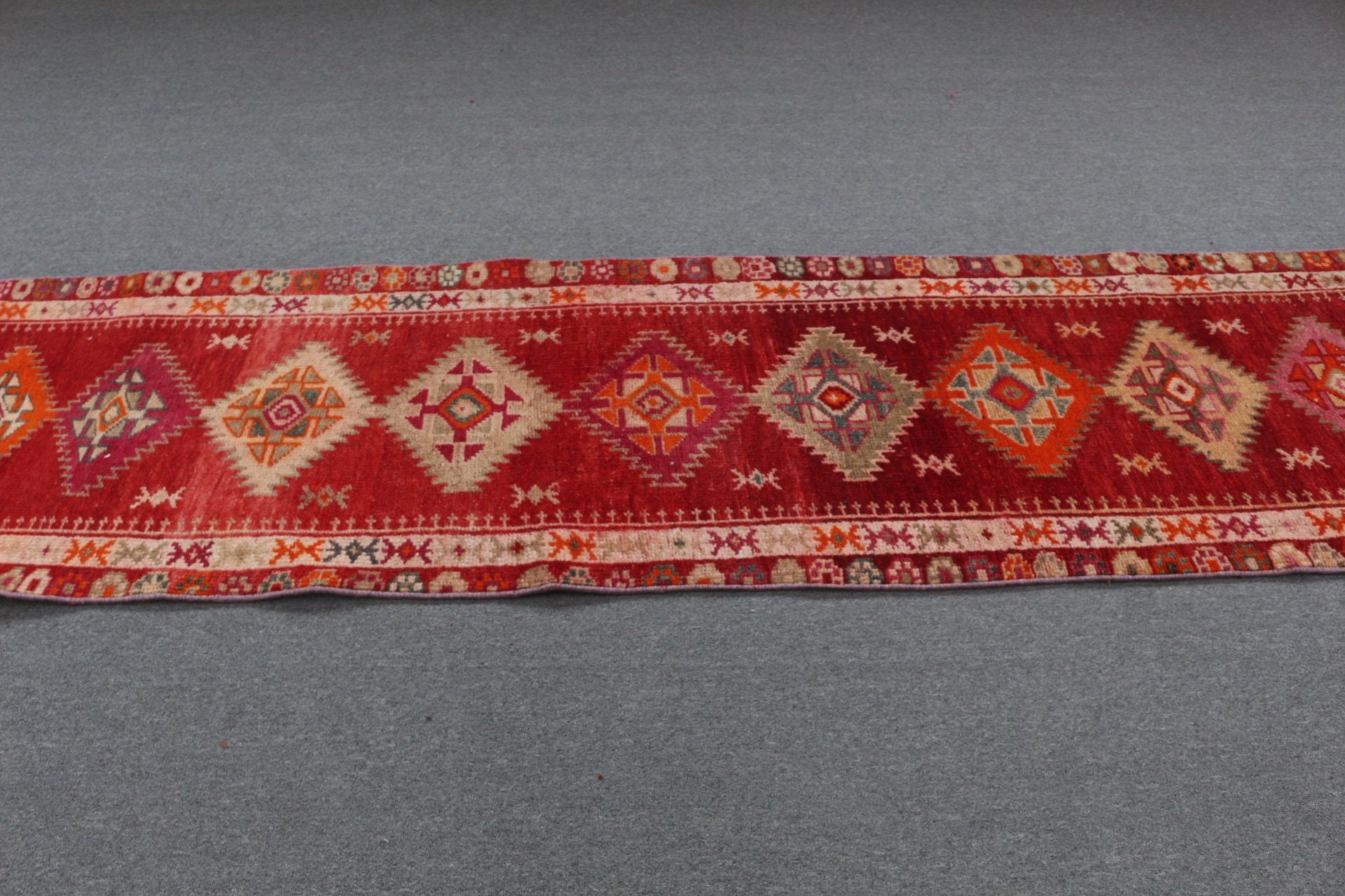 Red Moroccan Rug, Dorm Rug, Oushak Rug, Turkish Rugs, Rugs for Stair, Stair Rug, Antique Rug, 2.5x12.6 ft Runner Rugs, Vintage Rugs