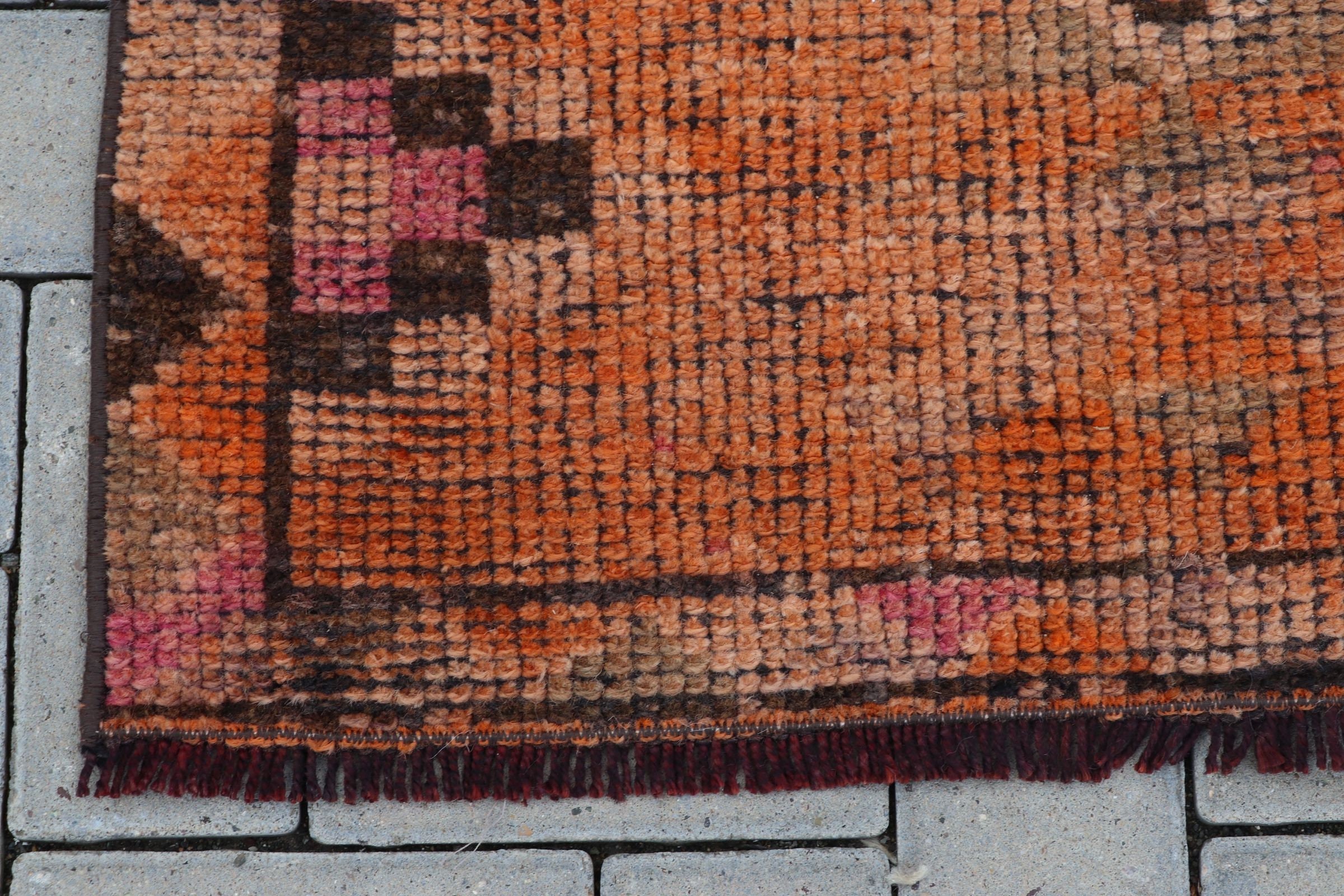 Orange Antique Rug, Handmade Rugs, Rugs for Corridor, Vintage Rug, Wool Rug, Floor Rug, Hallway Rugs, 2.7x11.3 ft Runner Rug, Turkish Rug