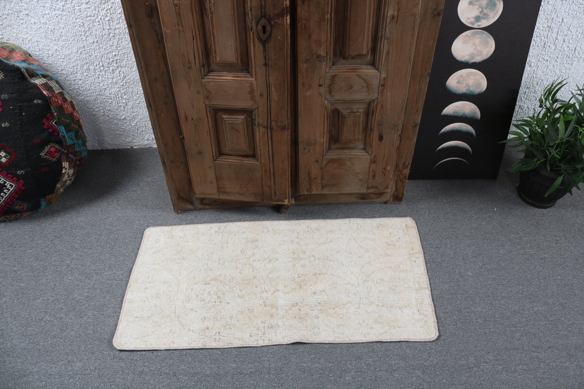 Türk Halısı, Etnik Halılar, Çocuk Halıları, Vintage Halılar, 1.6x3.2 ft Küçük Halı, Bej El Dokuma Halılar, Banyo Halısı, Anadolu Halısı, Boho Halısı