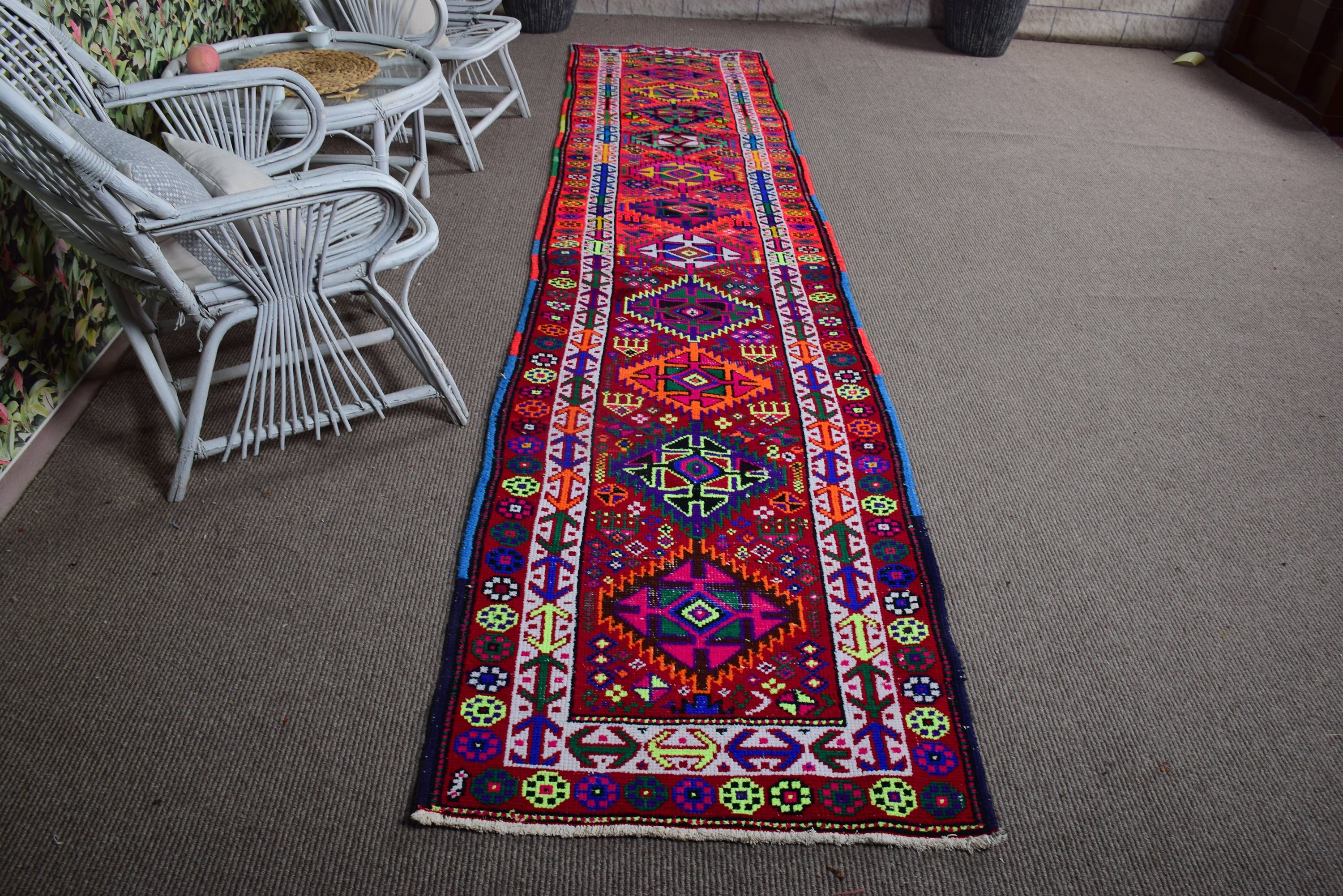 Turkish Rug, Vintage Rugs, Luxury Rugs, 2.7x12.7 ft Runner Rugs, Aztec Rug, Stair Rugs, Cool Rug, Red Antique Rug, Long Runner Rug