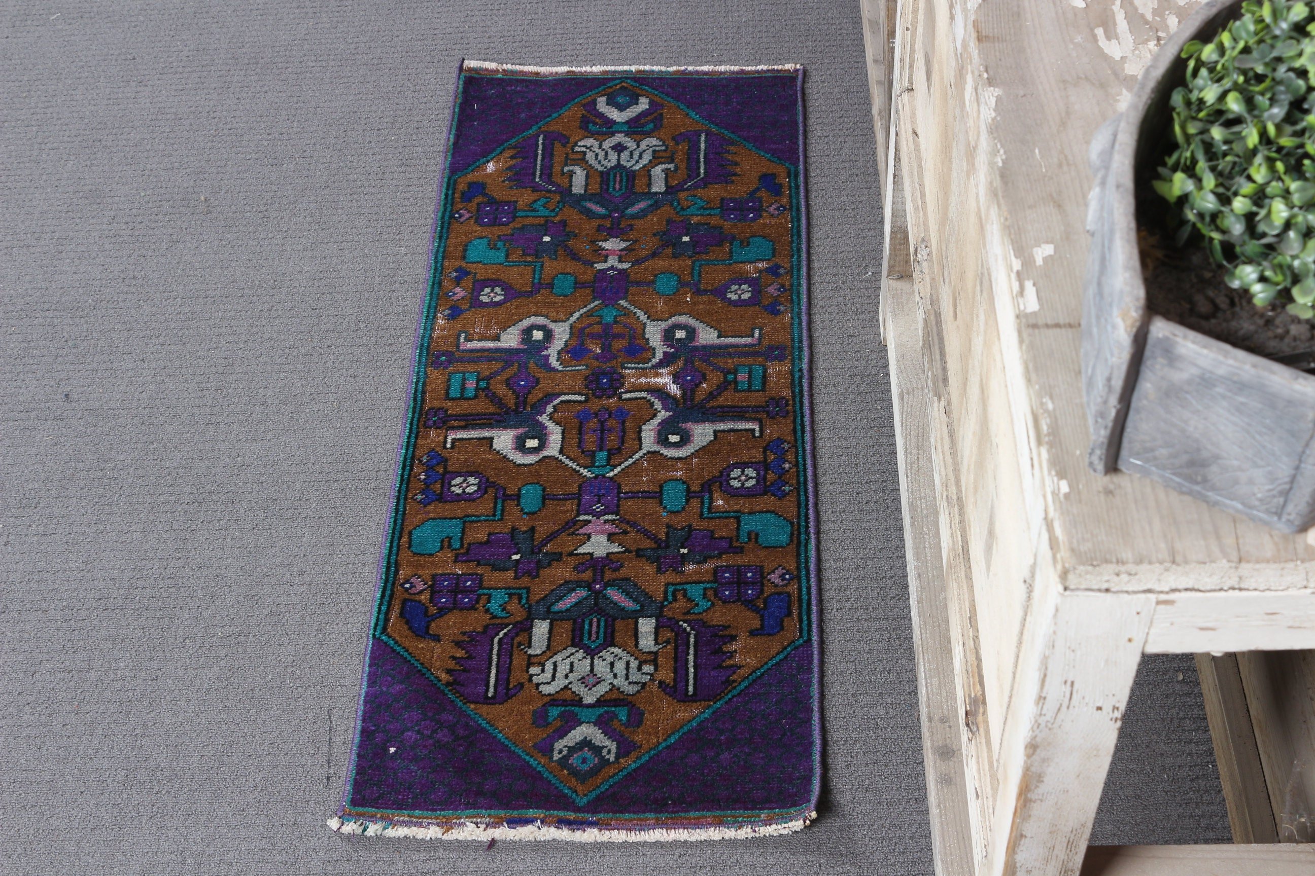 Vintage Rug, Door Mat Rug, Purple Moroccan Rug, Oriental Rugs, 1.2x3.1 ft Small Rug, Turkish Rugs, Wall Hanging Rug, Anatolian Rug