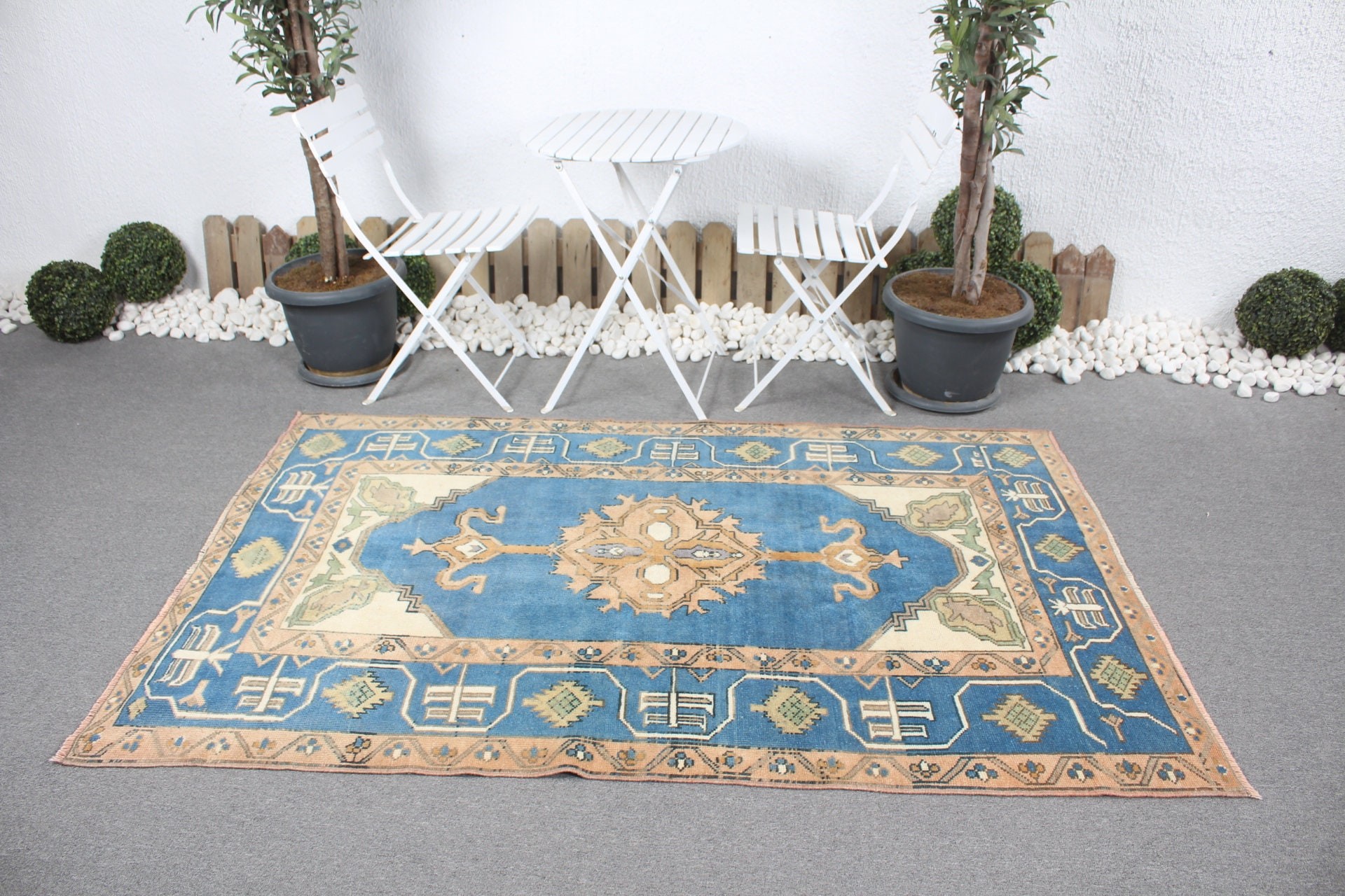 Bedroom Rugs, Cool Rugs, Designer Rugs, Turkish Rug, Vintage Rugs, 4.4x6.6 ft Area Rug, Blue Wool Rug, Rugs for Floor