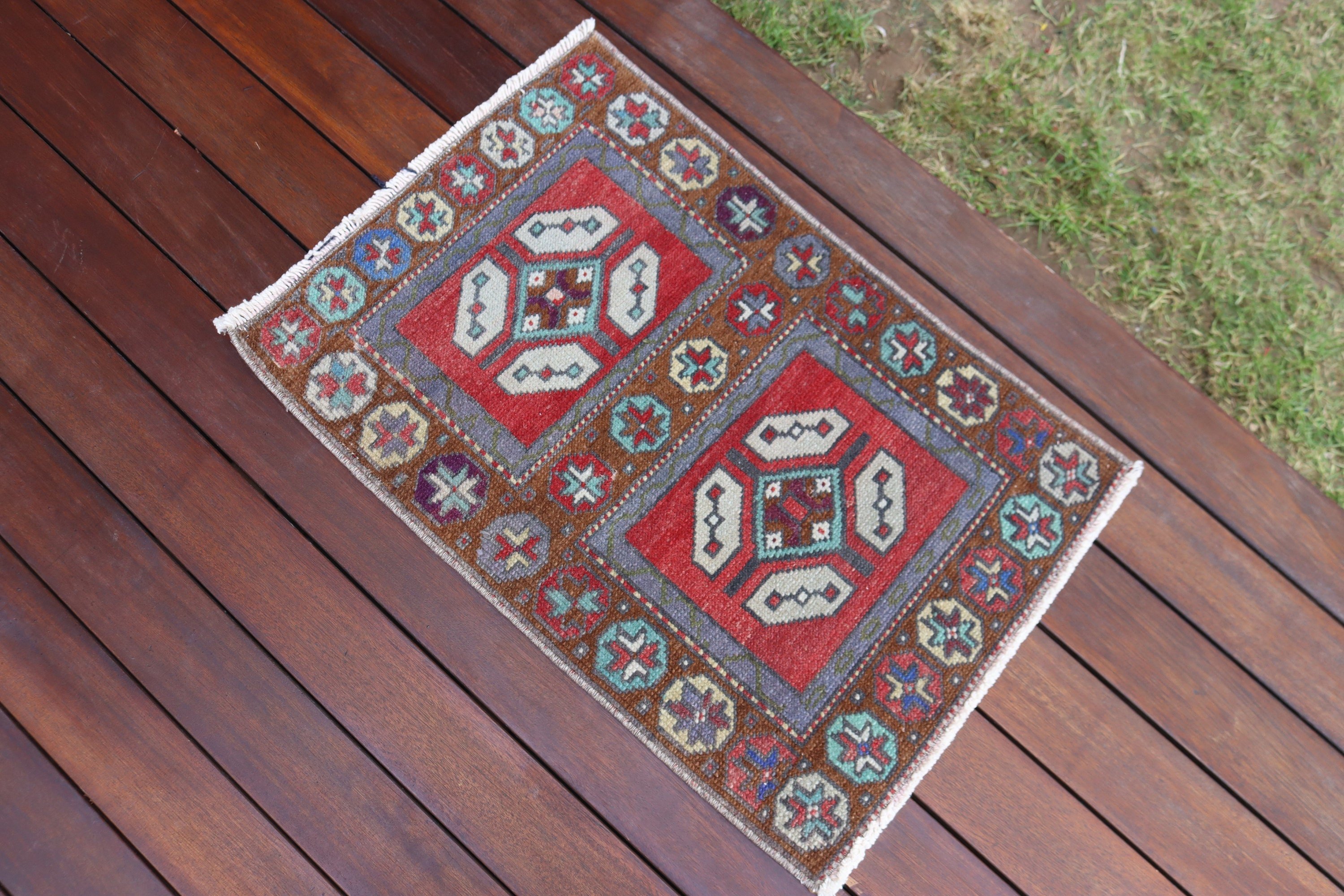 Kırmızı Ev Dekor Halısı, Vintage Halılar, Düz Dokuma Halı, Küçük Boho Halısı, Antika Halı, 1.5x2.3 ft Küçük Halılar, Türk Halıları, Küçük Alan Halısı