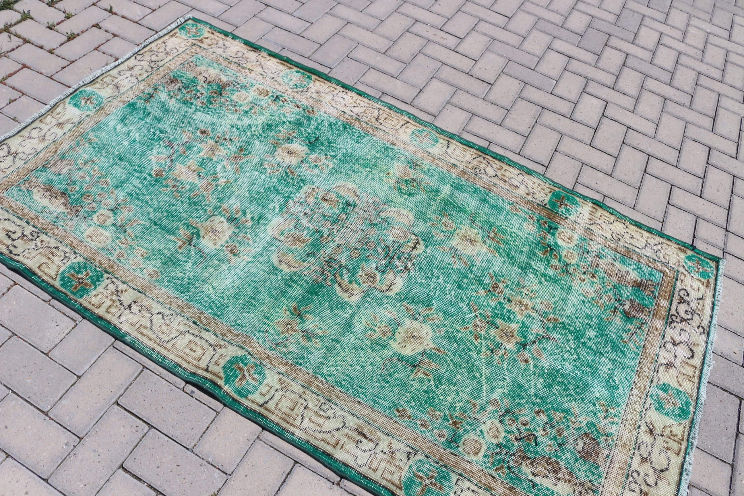 Bedroom Rugs, Green Moroccan Rugs, Oriental Rug, Art Rug, Vintage Rug, Dining Room Rugs, 3.8x6.5 ft Area Rug, Turkish Rugs, Kitchen Rugs