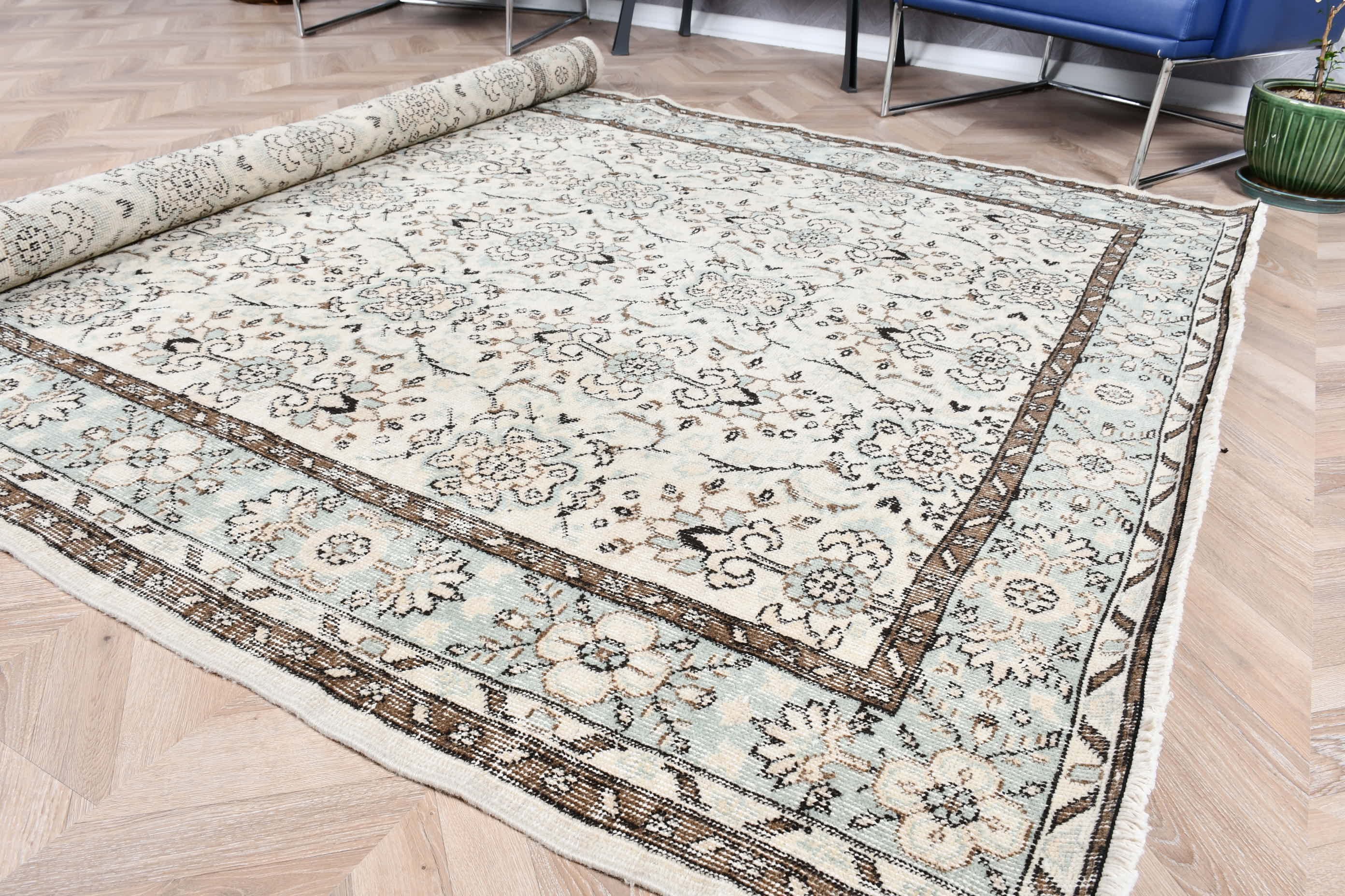 Vintage Halı, Türk Halıları, Yeşil Oushak Halıları, Oturma Odası Halısı, Yatak Odası Halıları, Sanat Halısı, Ev Dekor Halısı, Yatak Odası Halısı, 6.2x9.1 ft Büyük Halı