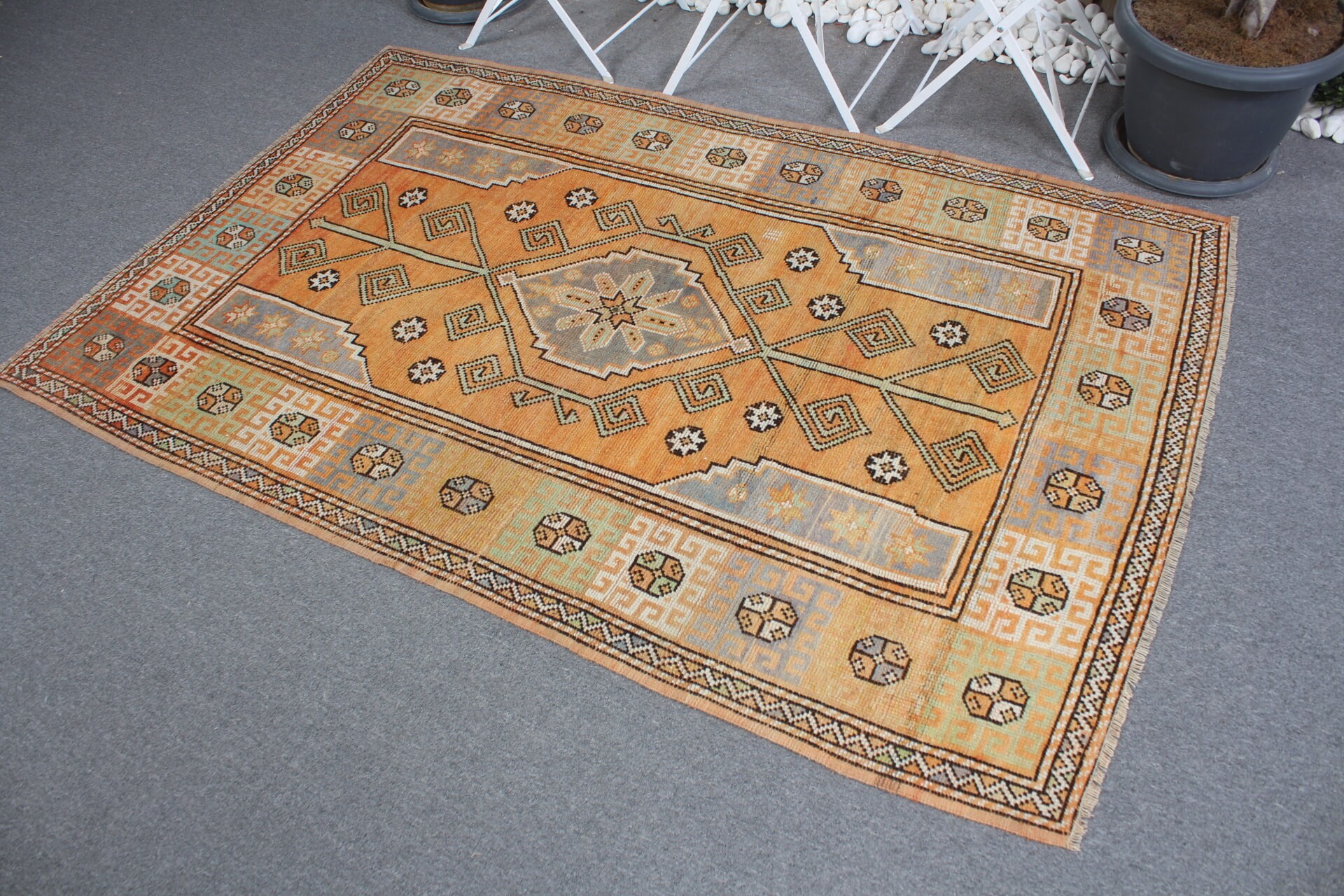 Oriental Rug, Floor Rug, Vintage Rug, 4.1x6.3 ft Area Rug, Turkish Rugs, Orange Kitchen Rug, Rugs for Bedroom, Moroccan Rug, Nursery Rug