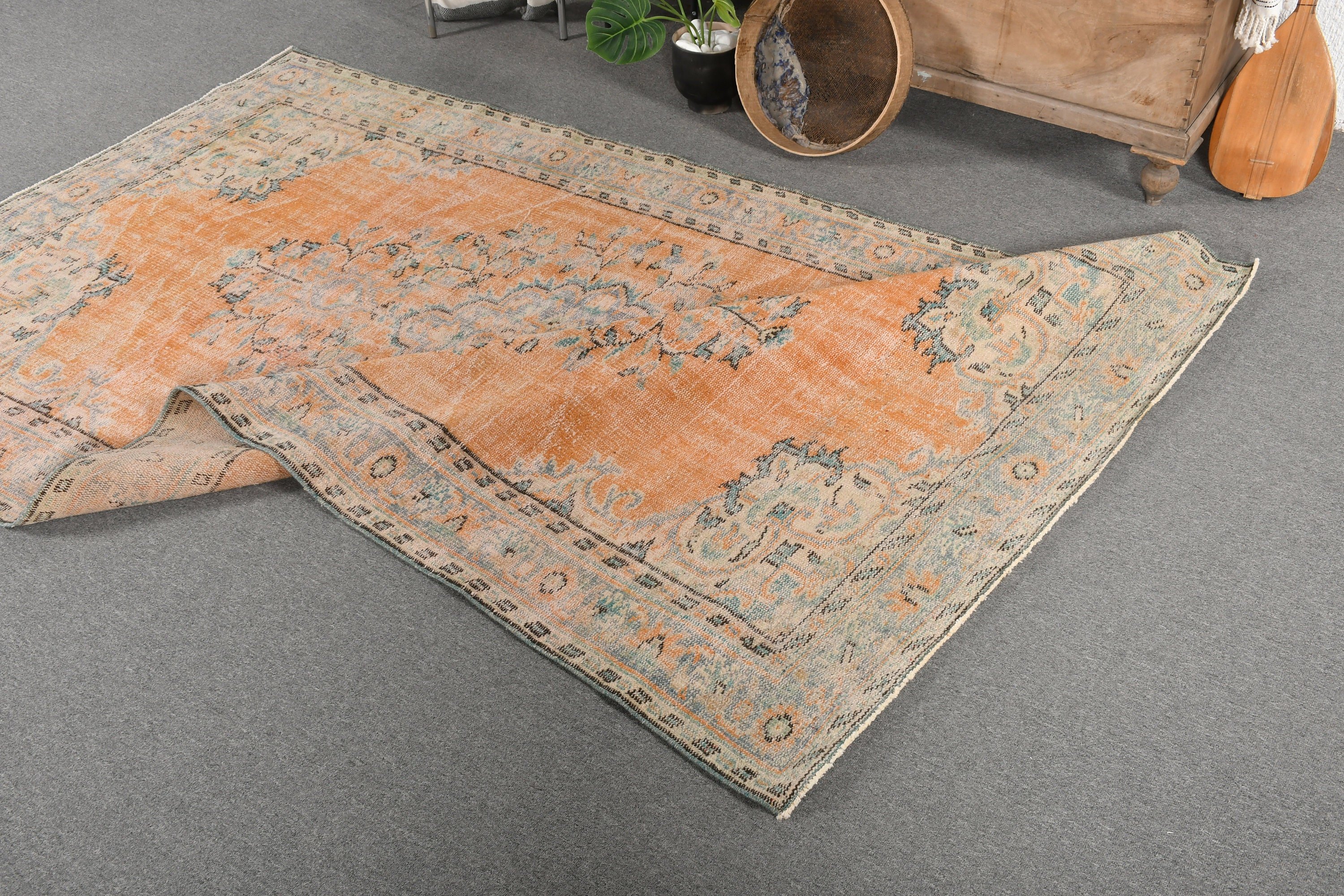 Antique Rug, Bedroom Rug, 5.1x8.8 ft Large Rug, Salon Rug, Rugs for Salon, Orange Antique Rug, Vintage Decor Rug, Turkish Rug, Vintage Rugs