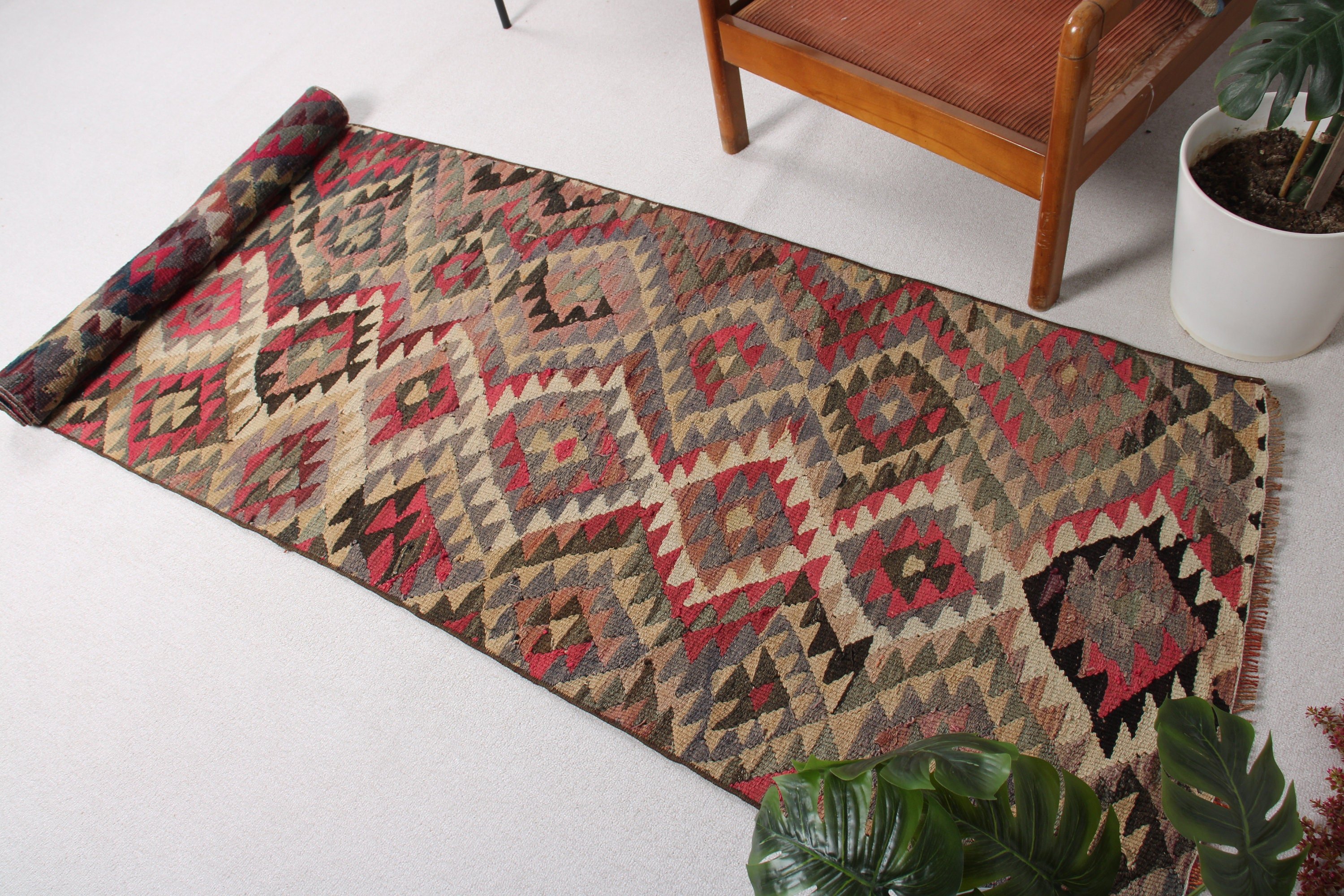 Oushak Halıları, Kilim, Merdiven Halıları, Boho Halıları, Yeşil Oryantal Halı, 2,7x9,5 ft Runner Halısı, Koridor Halıları, Vintage Halı, Türk Halıları