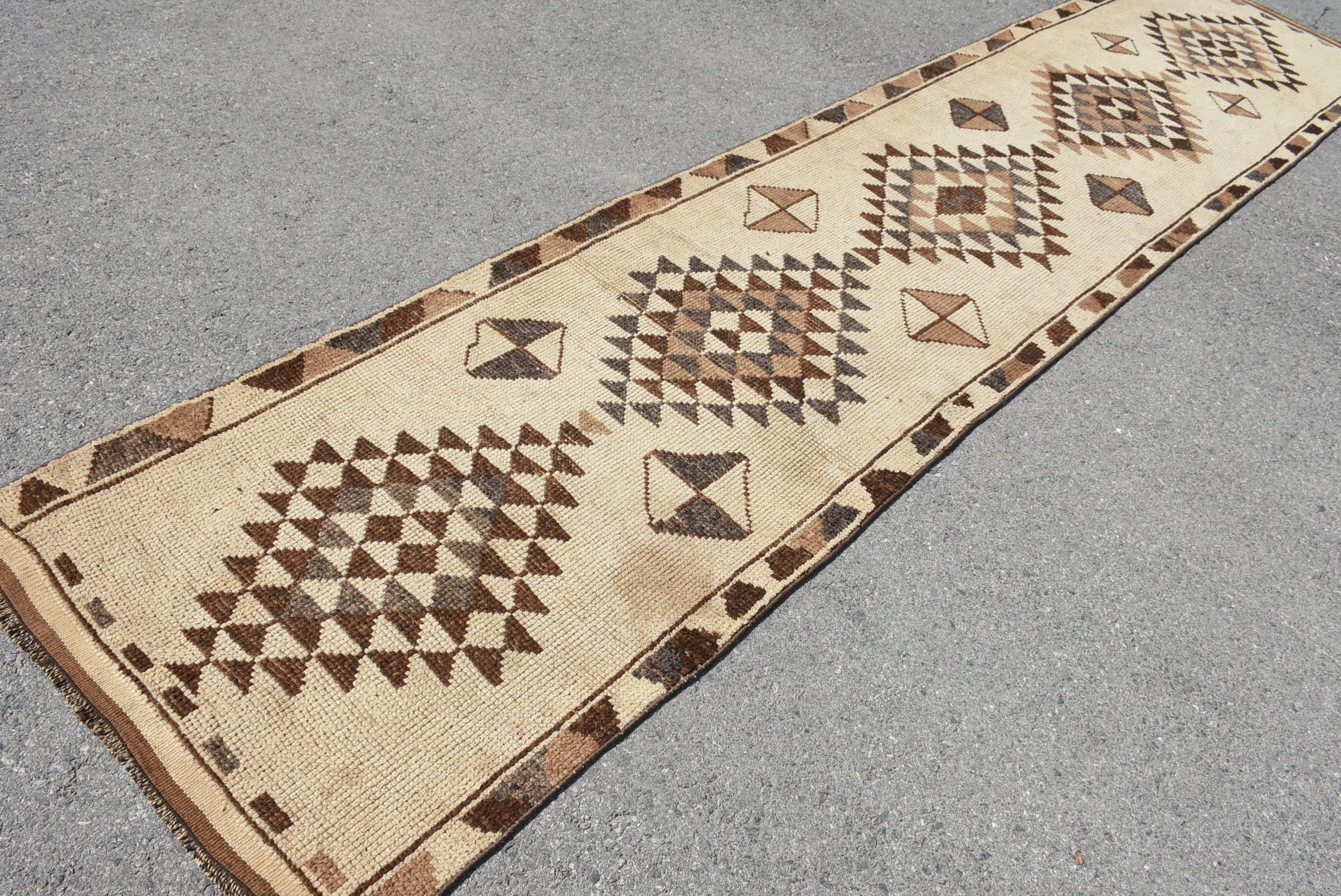 Oushak Rug, Turkish Rugs, Vintage Rug, Kitchen Rug, Hallway Rug, Beige Oushak Rug, Rugs for Stair, 3x13.7 ft Runner Rug