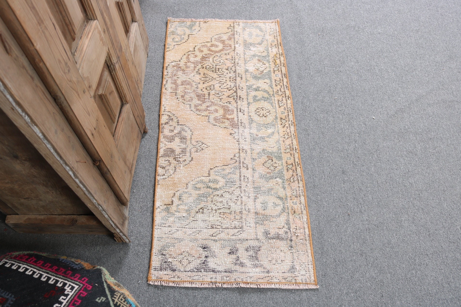 Vintage Halı, Turuncu Fas Halıları, 1.6x3.7 ft Küçük Halılar, Türk Halısı, Paspas Halısı, Banyo Halıları, Yatak Odası Halıları, Lüks Halı