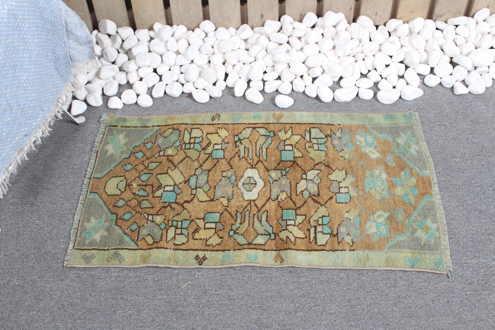 Türk Halısı, Kapı Paspası Halısı, 1.5x2.9 ft Küçük Halı, Kahverengi Yün Halı, Yün Halı, Mutfak Halısı, Duvara Asılı Halılar, Soğuk Halı, Vintage Halı