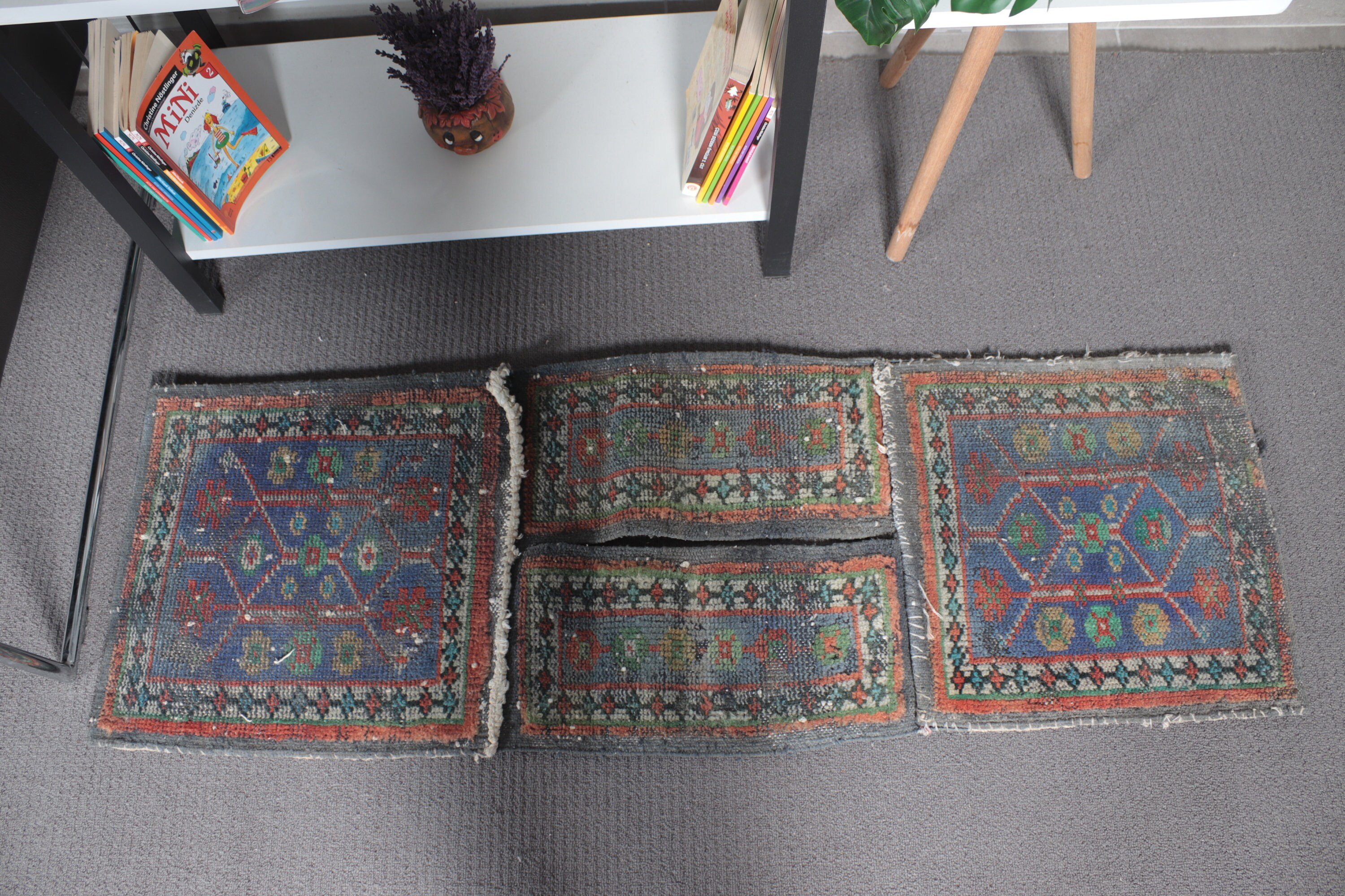 Vintage Halı, Boho Halılar, Türk Halıları, Duvara Asılı Halı, Ev Dekorasyonu Halısı, Yatak Odası Halısı, Mavi Yer Halıları, 1.4x4.2 ft Küçük Halı, El Dokuma Halılar