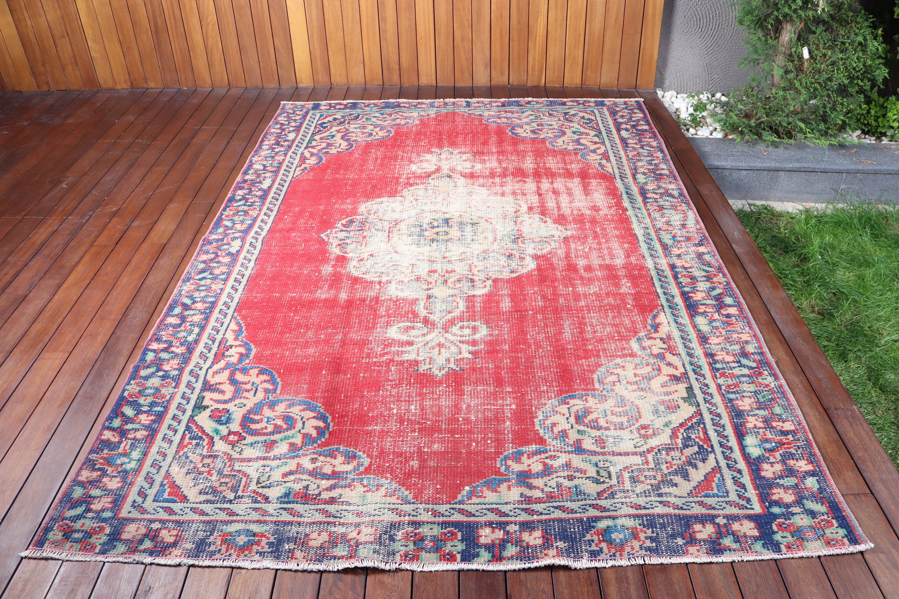 Büyük Vintage Halılar, Kırmızı Yer Halısı, Yatak Odası Halıları, Büyük Boho Halısı, Vintage Halılar, Geometrik Halılar, Türk Halısı, 5,8x8,7 ft Büyük Halılar