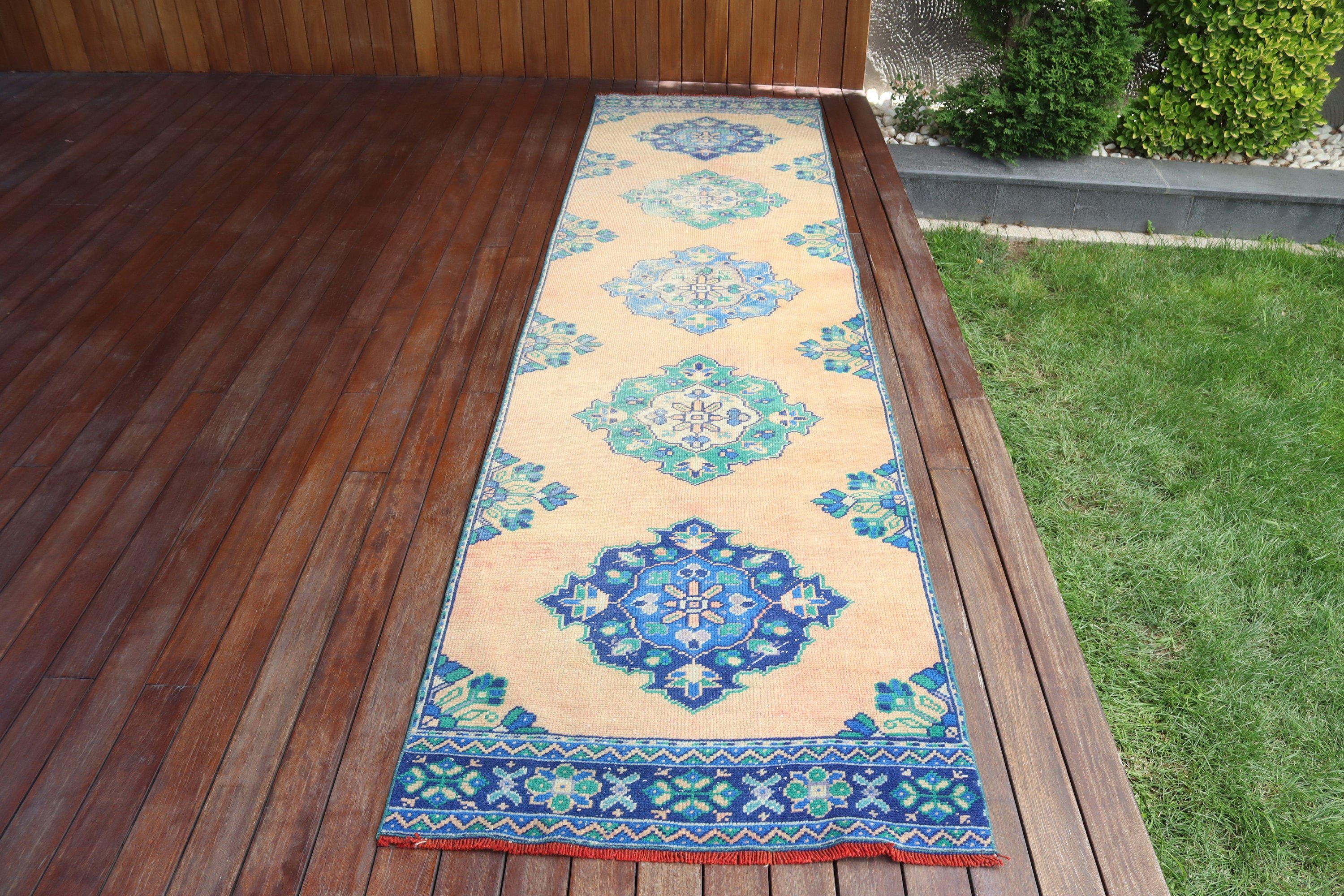 Merdiven Halıları, 2.9x11.3 ft Runner Halıları, Yer Halısı, Türk Halısı, Sanatsal Halı, Mavi Ev Dekor Halıları, Uzun Yolluk Halısı, Vintage Halı