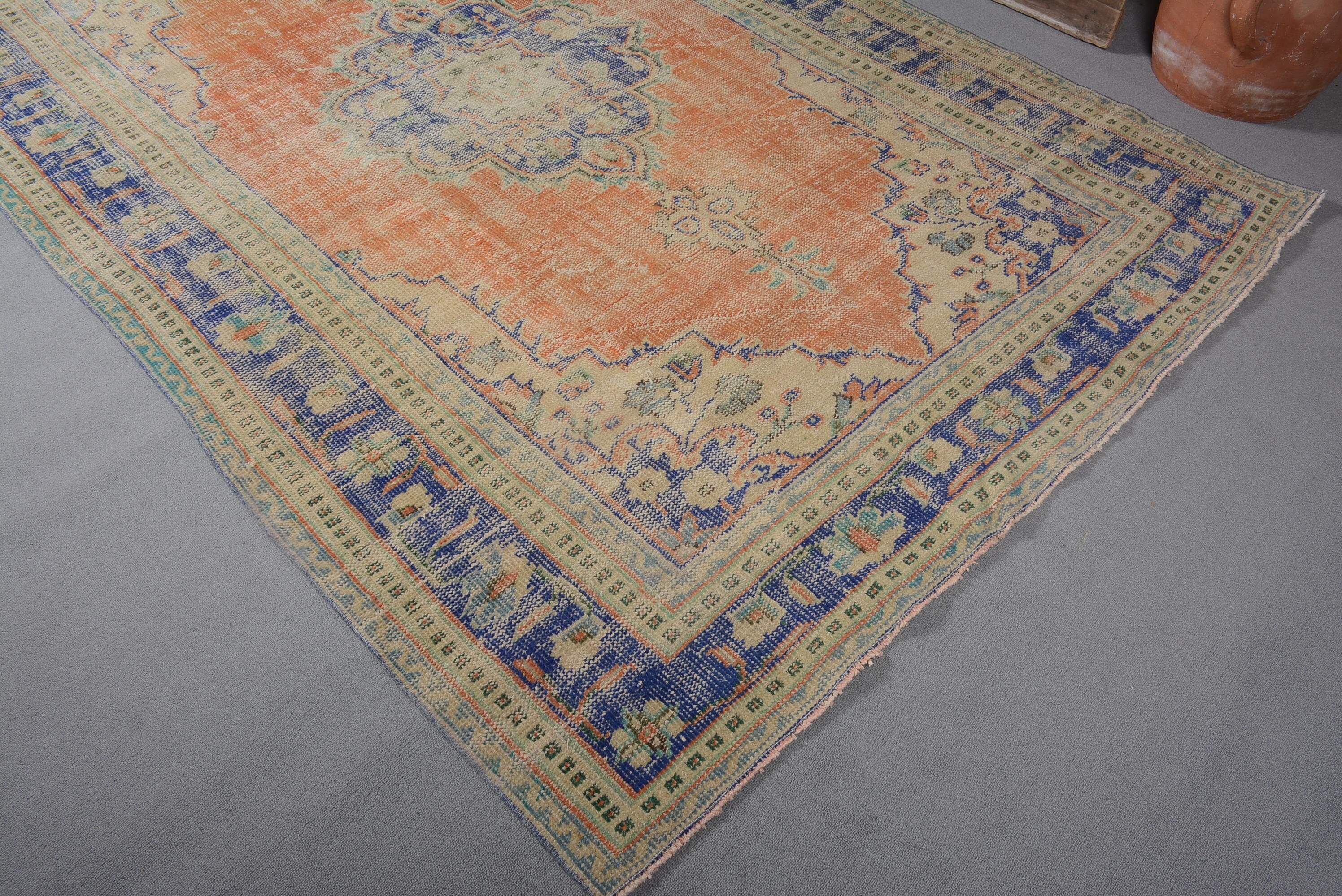 Vintage Rugs, Aesthetic Rug, Living Room Rug, Orange Cool Rugs, 6.3x9.2 ft Large Rugs, Dining Room Rug, Floor Rug, Turkish Rug, Kitchen Rug