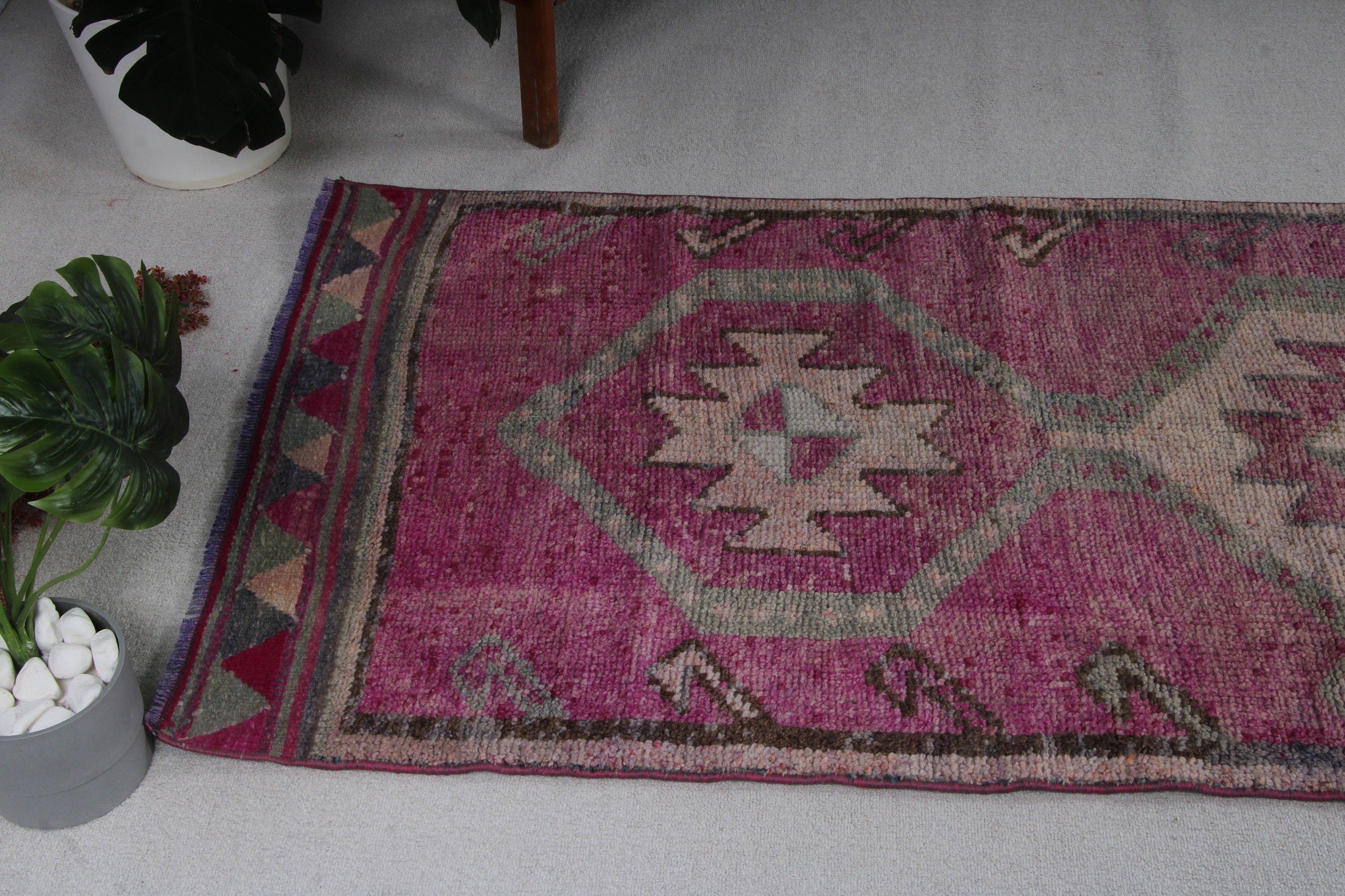 Purple Cool Rug, Beni Ourain Runner Rug, Corridor Rug, Wool Rug, 3.1x10.8 ft Runner Rug, Luxury Rug, Antique Rugs, Turkish Rug, Vintage Rug