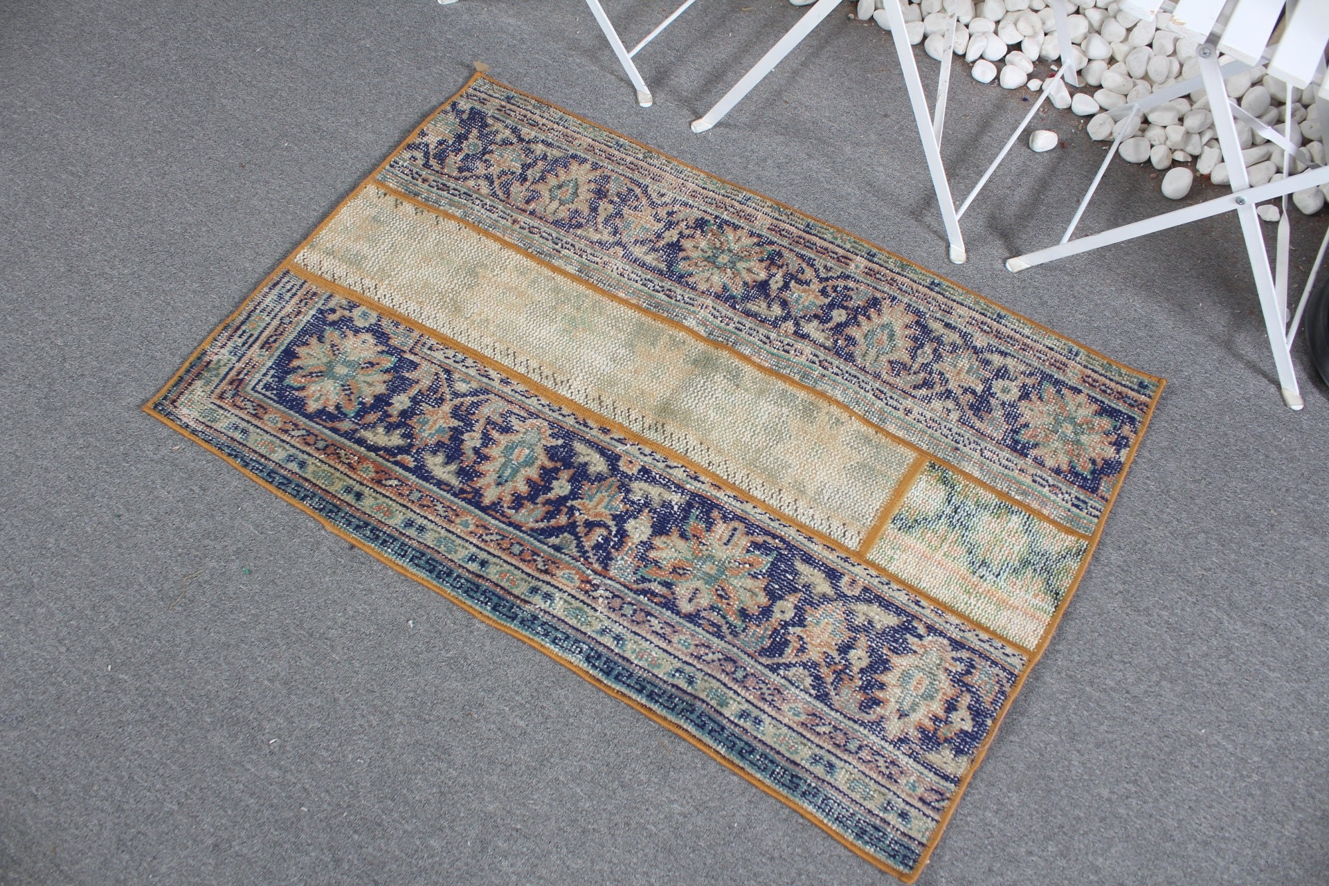 Mavi Oryantal Halı, Türk Halısı, Vintage Halı, 2.4x3.6 ft Küçük Halı, Banyo Halısı, Havalı Halılar, Sevimli Banyo Paspas Halısı, Oryantal Halı, Duvara Asılı Halı