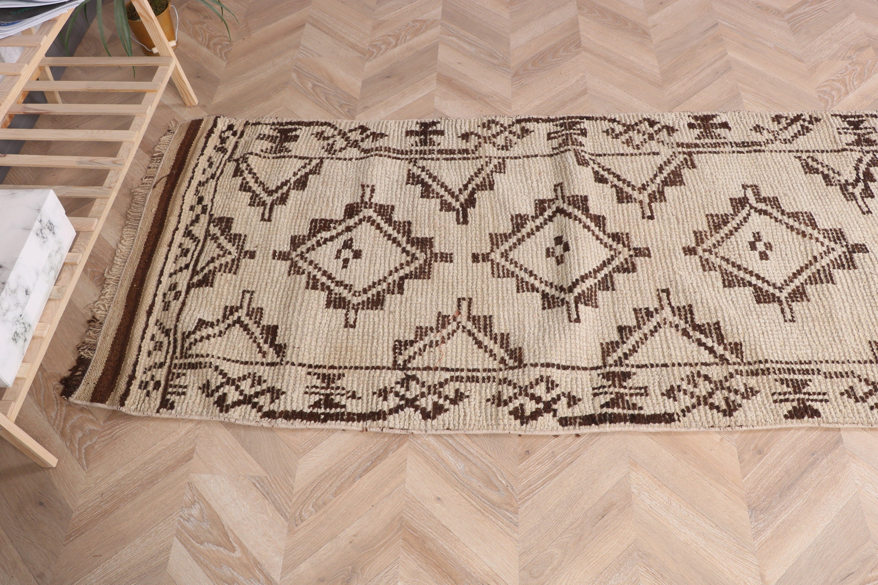 Bej Fas Halısı, Türk Halıları, 2.8x10.2 ft Runner Halısı, Yer Halıları, Vintage Halı, Mutfak Halısı, Merdiven Halısı, Beni Ourain Runner Halıları