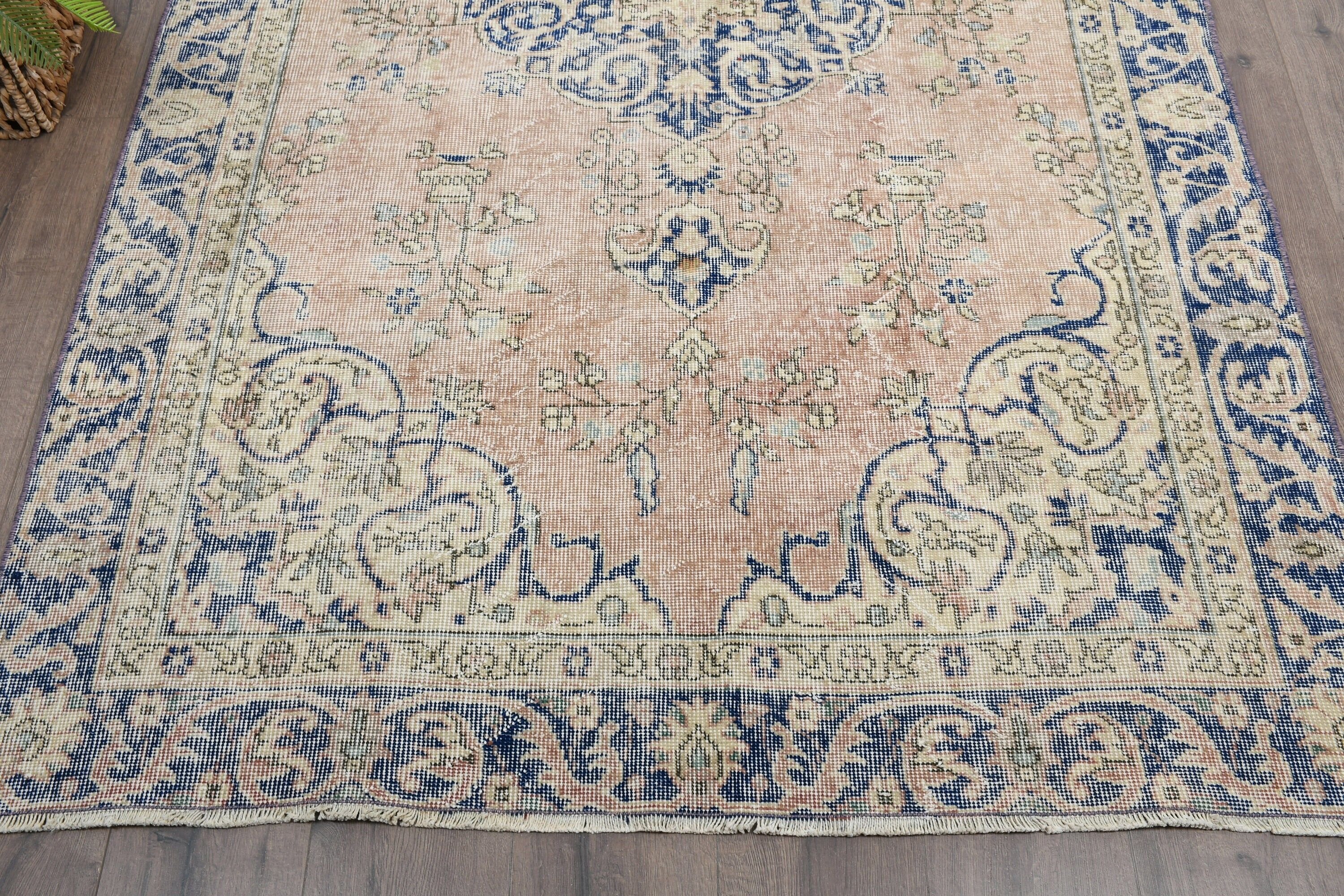 Boho Halı, Çocuk Halıları, Yer Halıları, Oturma Odası Halıları, 4,7x7,6 ft Alan Halıları, Yatak Odası Halıları, Türk Halısı, Mavi Oushak Halısı, Vintage Halı