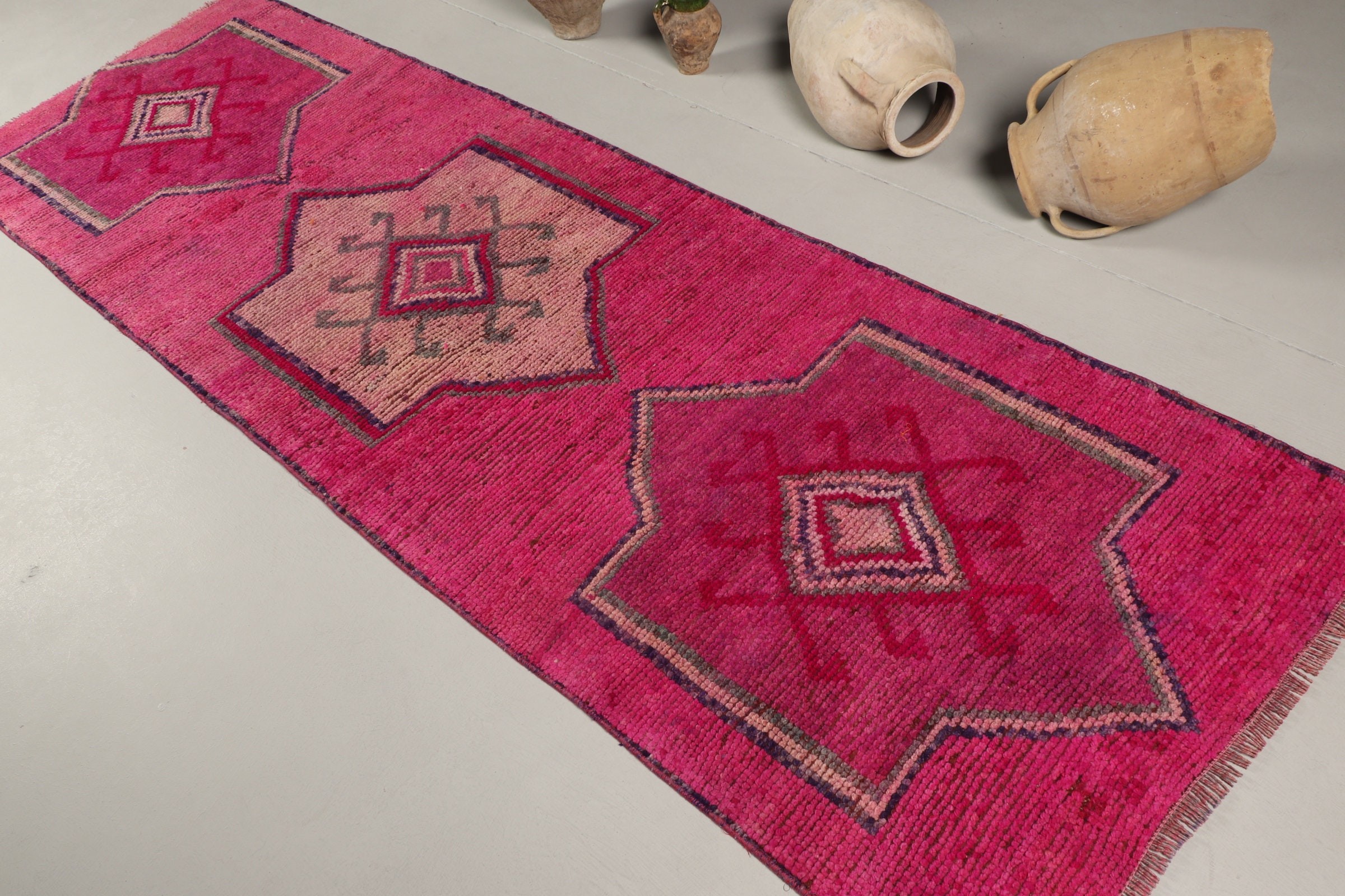 Vintage Halılar, Türk Halısı, Koşucu Halıları, 3.1x9.8 ft Koşucu Halısı, Pembe Oushak Halısı, Merdiven Halısı, Antika Halılar, Mutfak Halısı