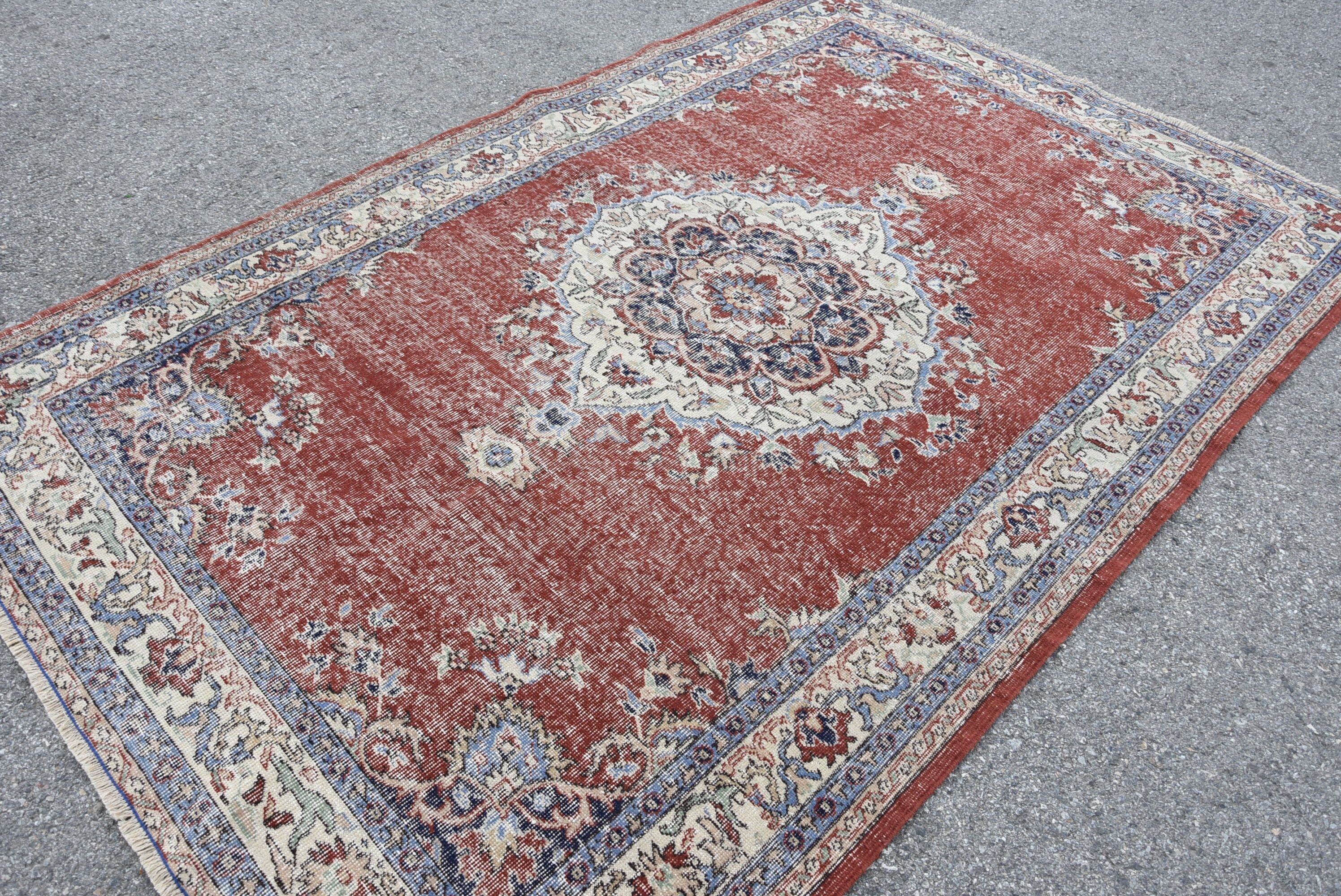 Living Room Rug, Turkish Rug, Kitchen Rug, Red Home Decor Rug, Boho Rugs, Vintage Rug, Salon Rug, Antique Rug, 5.6x8.6 ft Large Rug