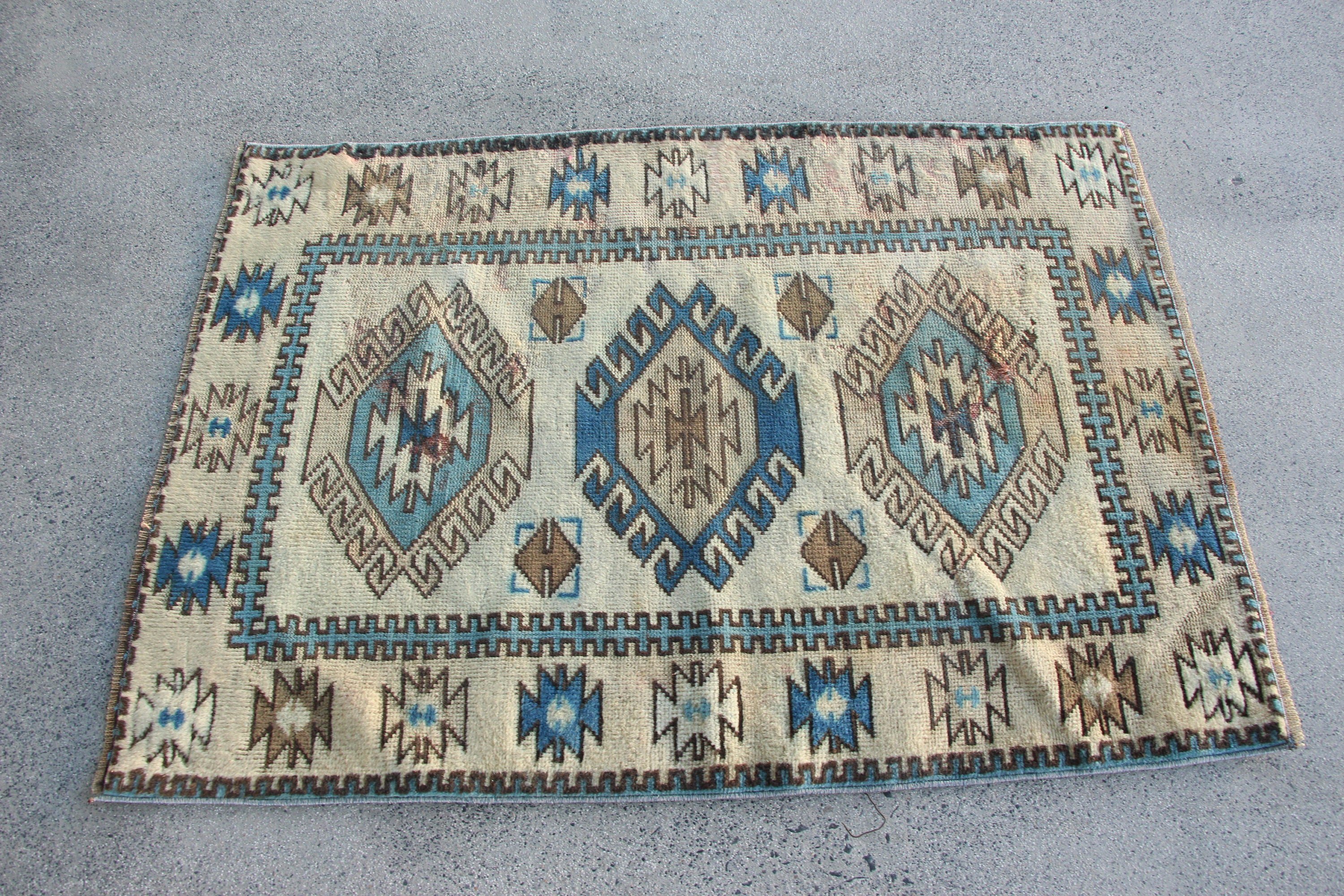 Bej Antik Halı, Duvar Halı, 86x125 cm Küçük Halı, Banyo Halı, Paspas Halı, Antik Halı, Giriş Halı, Türk Halı, Paspas Halı, Banyo Halı