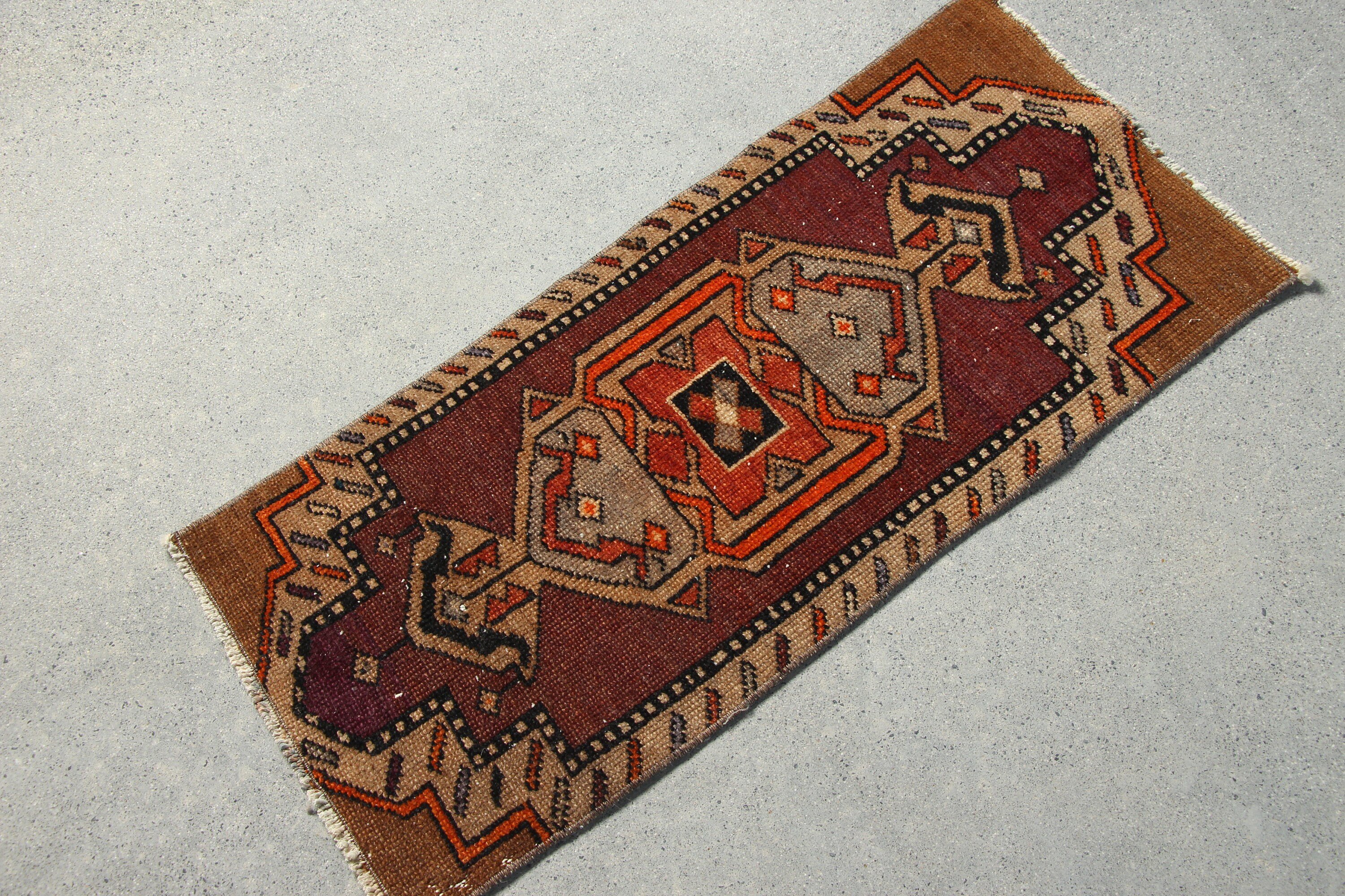 Araba Mat Halısı, Mutfak Halıları, Türk Halısı, Mutfak Halısı, 1.3x2.9 ft Küçük Halılar, Vintage Halı, Kahverengi Oushak Halısı, Giriş Halısı