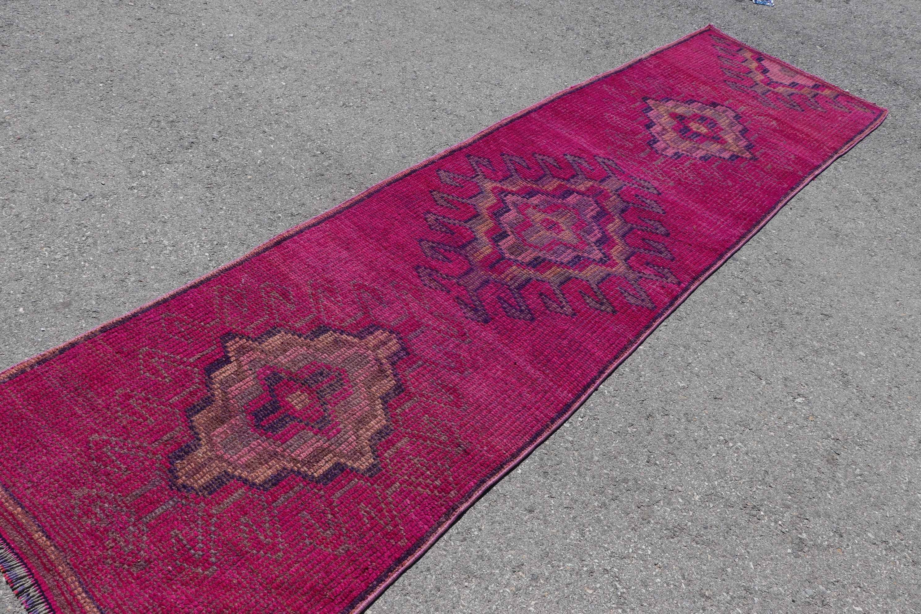 Pink Oushak Rug, Home Decor Rug, Vintage Rug, Rugs for Kitchen, Hallway Rugs, Turkish Rugs, 3x10.9 ft Runner Rug, Kitchen Rug, Wool Rugs