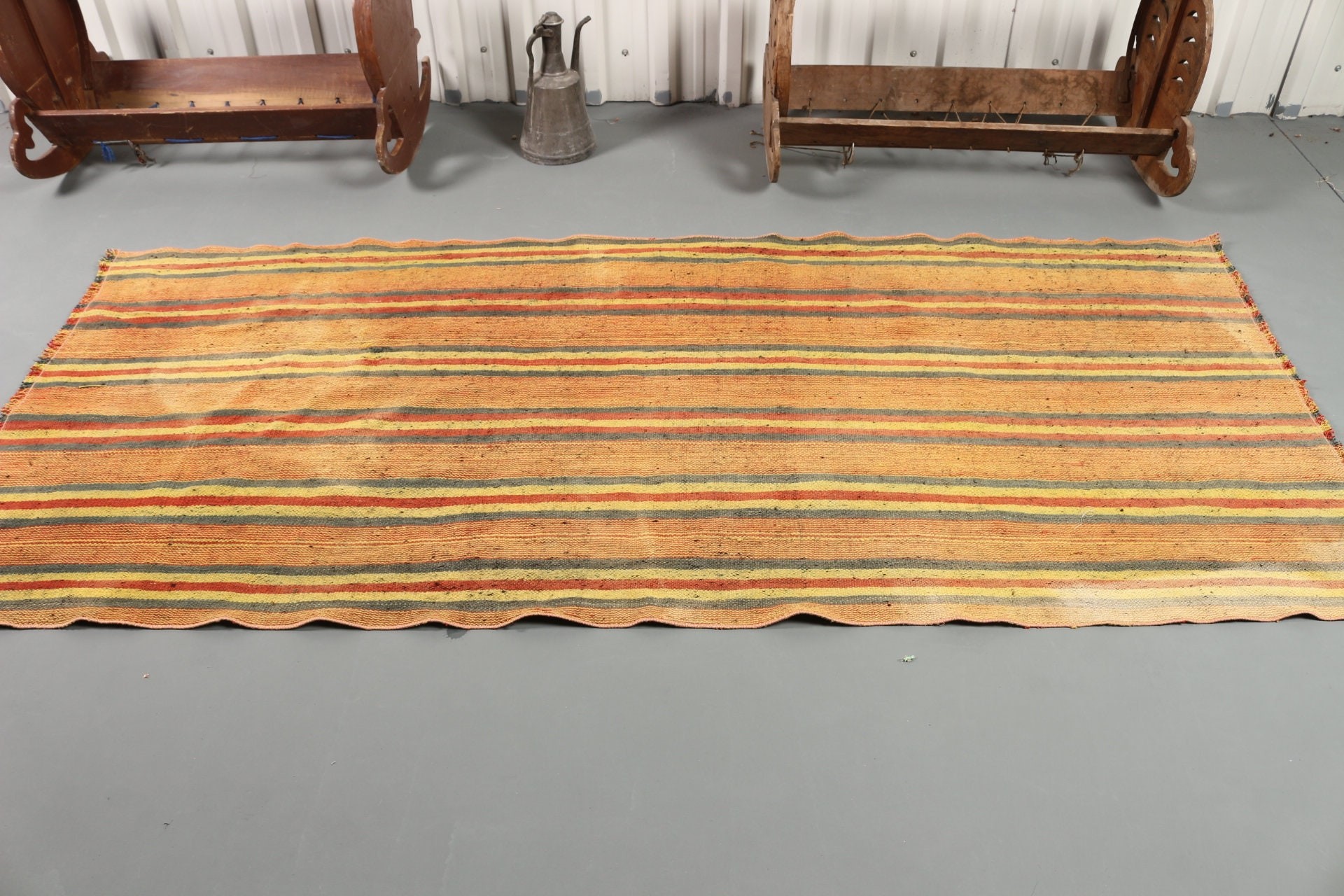 Kilim, Anatolian Rug, Oushak Rug, Yellow Anatolian Rug, 3.7x8.1 ft Area Rugs, Rugs for Dining Room, Vintage Rug, Turkish Rugs, Nursery Rug