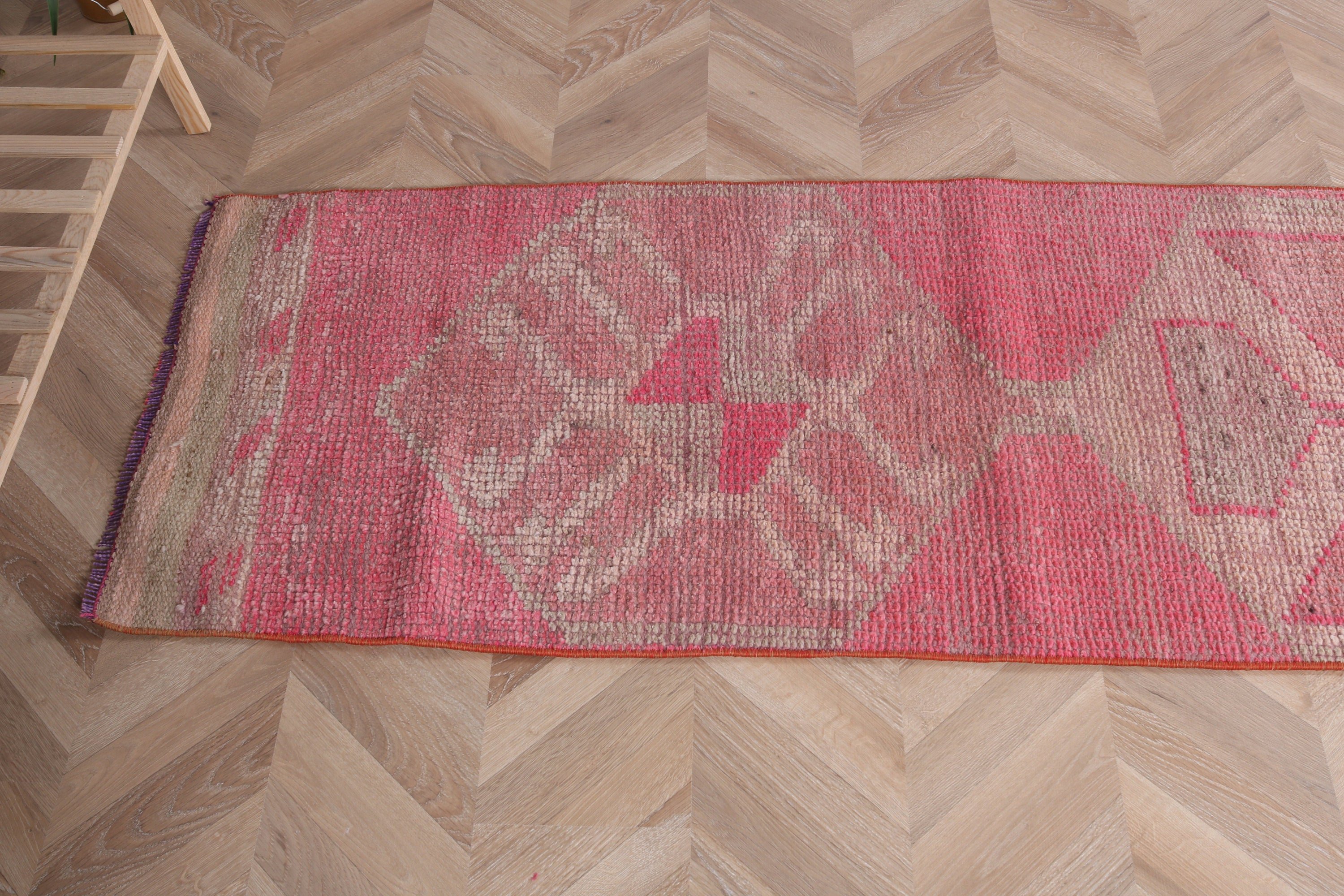 Turkish Rugs, Modern Rugs, Hallway Rugs, Floor Rug, Pink Modern Rug, Anatolian Rug, 2.1x10.3 ft Runner Rug, Vintage Rug, Corridor Rugs