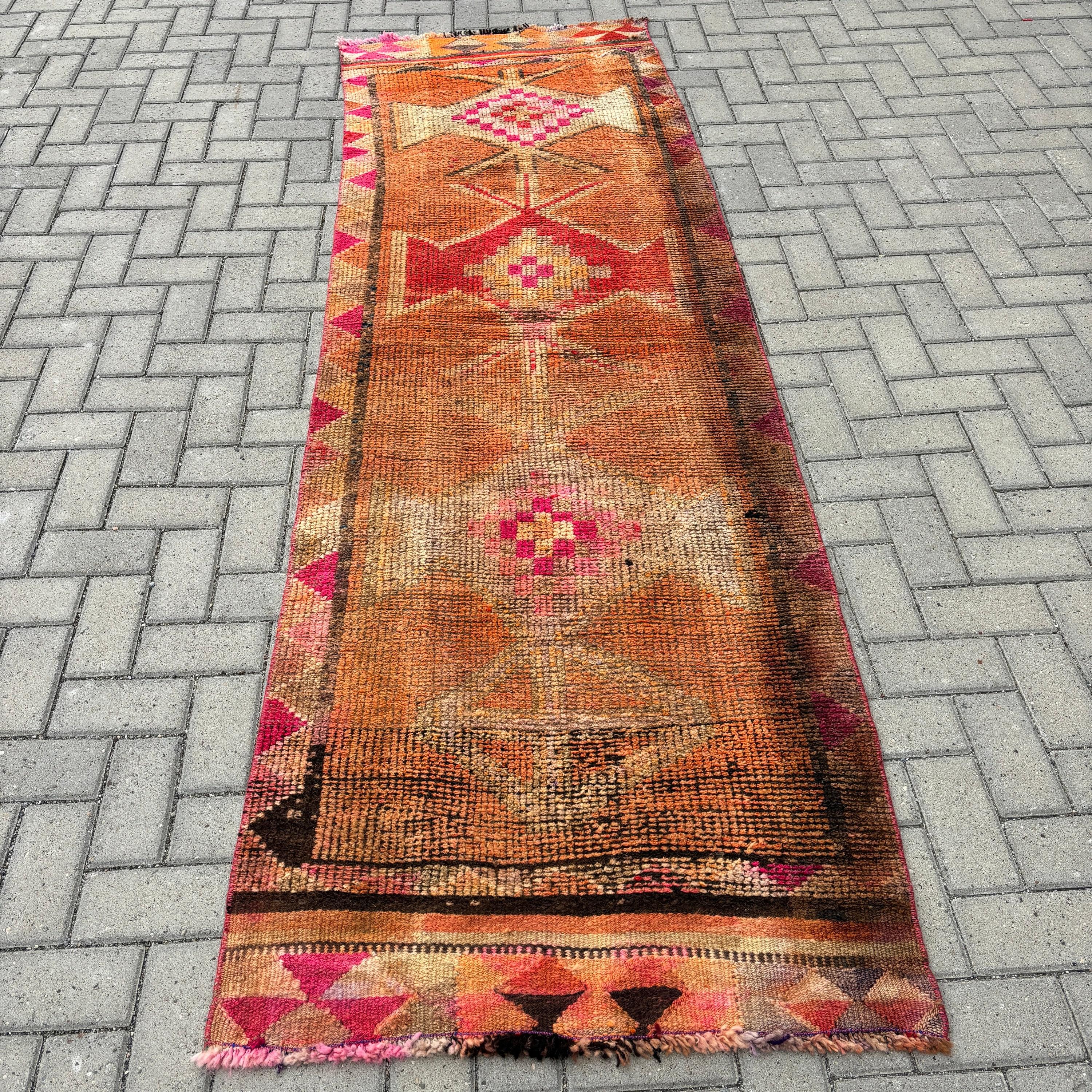 Turkish Rug, Stair Runner Rug Rugs, Bedroom Rugs, Anatolian Rug, Vintage Rug, 2.9x8.9 ft Runner Rug, Orange Bedroom Rug, Corridor Rugs