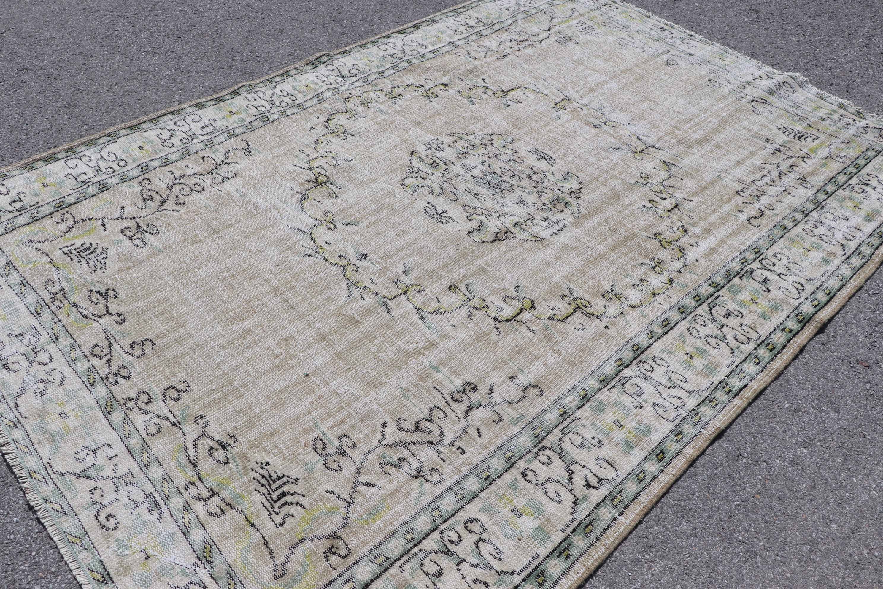 Vintage Rug, Office Rug, 6.3x9.1 ft Large Rug, Antique Rugs, Turkish Rugs, Salon Rugs, Dining Room Rug, Green Home Decor Rug, Kitchen Rug