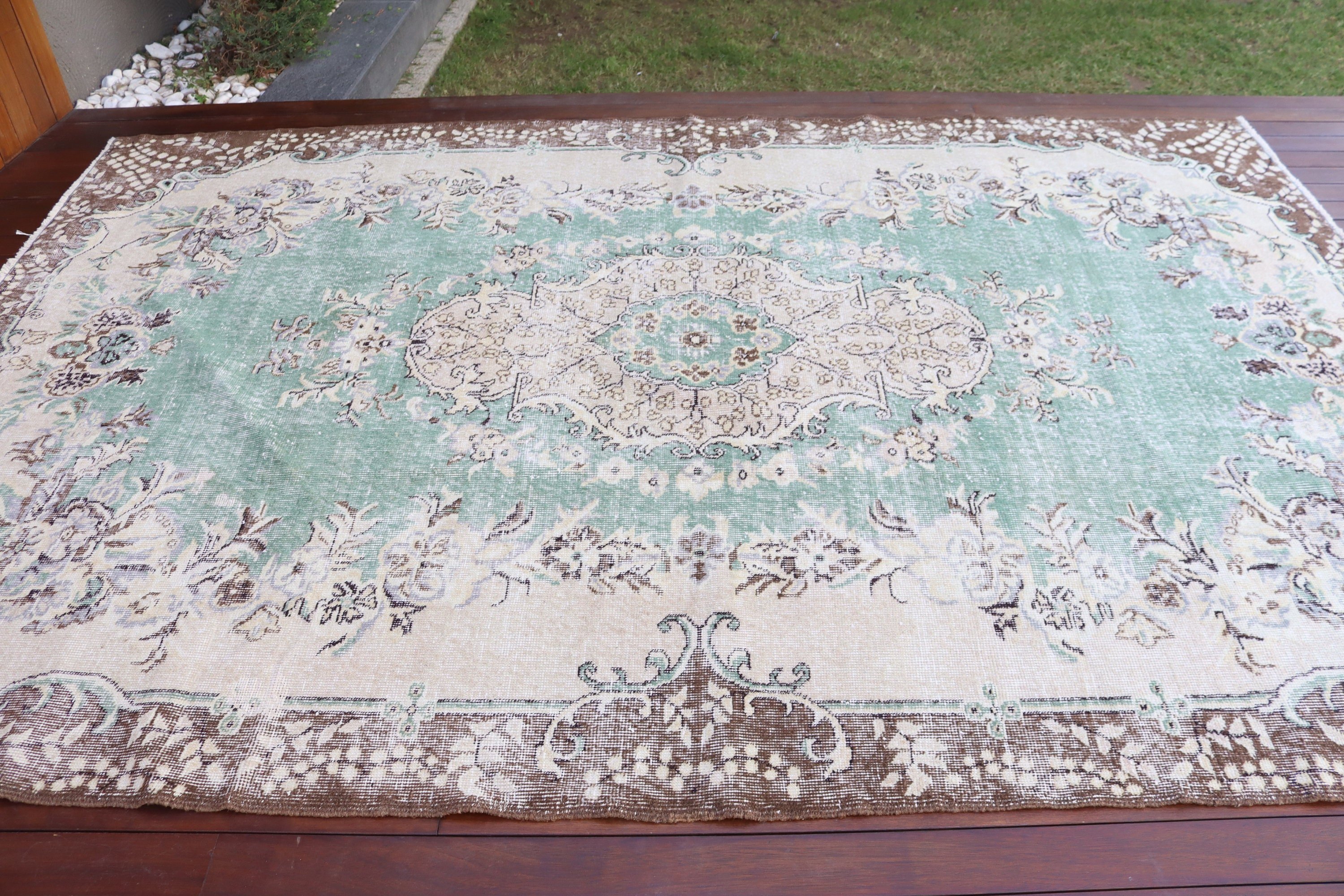 Vintage Rug, Oversize Vintage Rugs, Moroccan Rugs, 6.9x10.3 ft Oversize Rug, Saloon Rugs, Turkish Rug, Green Handwoven Rug, Anatolian Rug