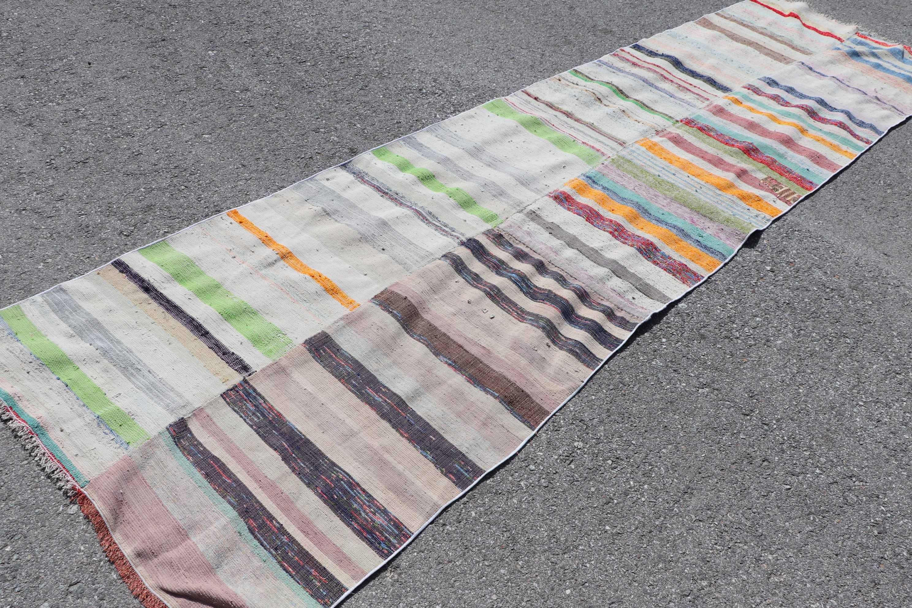 Hallway Rug, Cool Rug, 3.5x12.6 ft Runner Rugs, Home Decor Rug, Pastel Rug, Turkish Rug, Kilim, White Oushak Rug, Vintage Rug, Stair Rugs