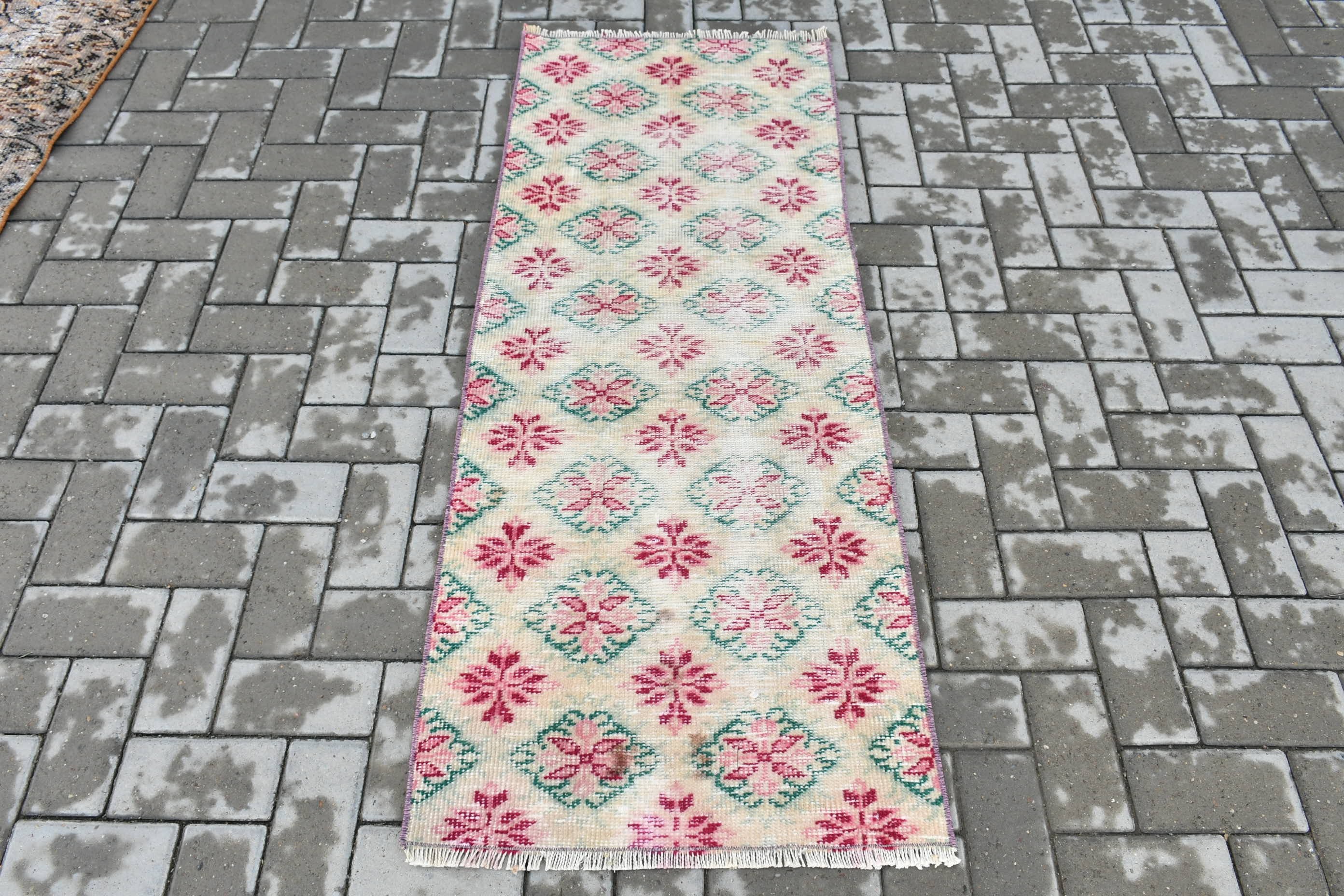 Banyo Halıları, 2.1x5.2 ft Küçük Halı, Vintage Halı, Türk Halısı, Yer Halısı, Bej Oushak Halıları, Antika Halı, Mutfak Halısı, Yatak Odası Halıları