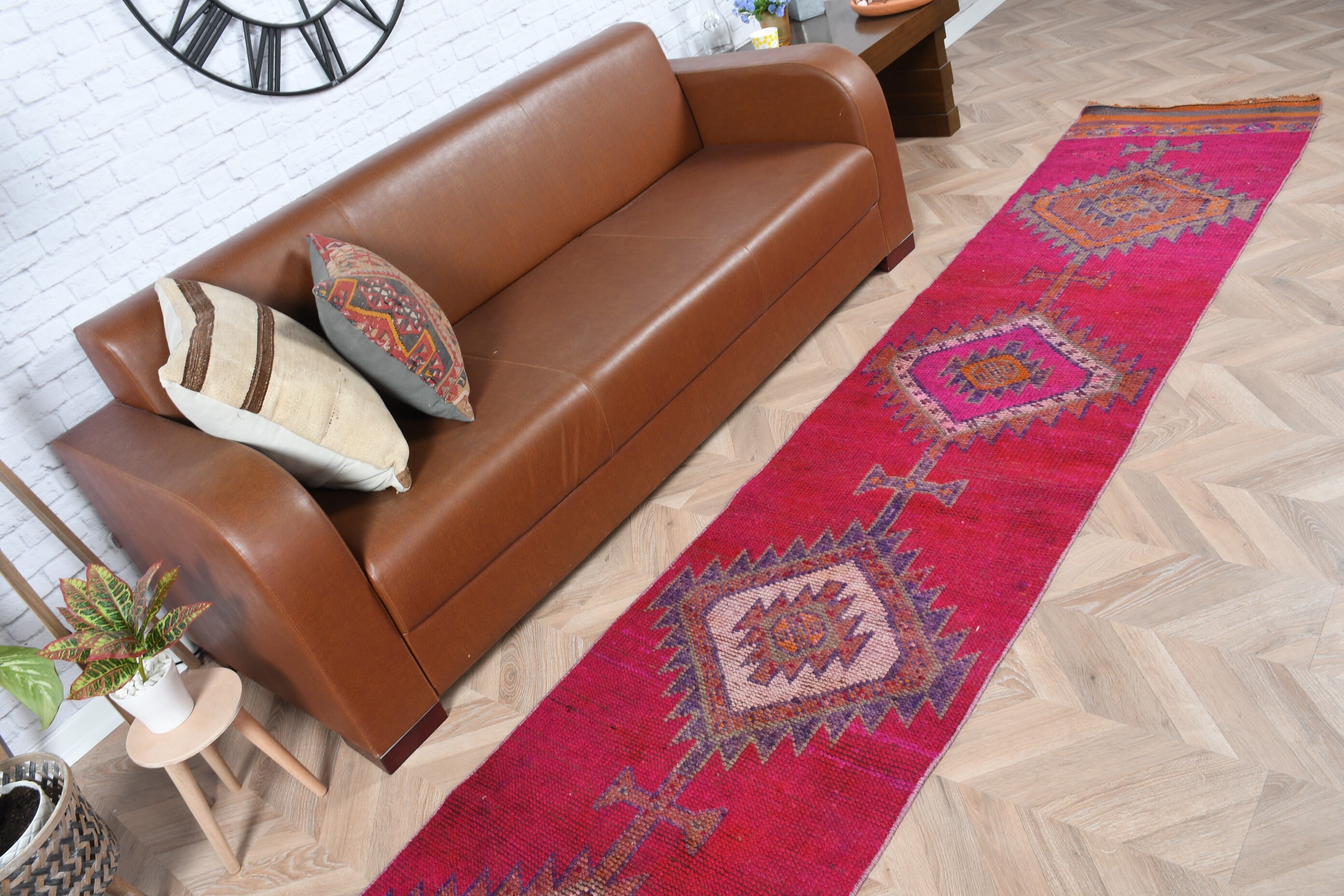 El Yapımı Halı, Pembe Ev Dekor Halısı, Mutfak Halıları, Türk Halısı, Vintage Halı, Koridor Halısı, Yatak Odası Halısı, 2.3x13.1 ft Runner Halıları, Yer Halısı