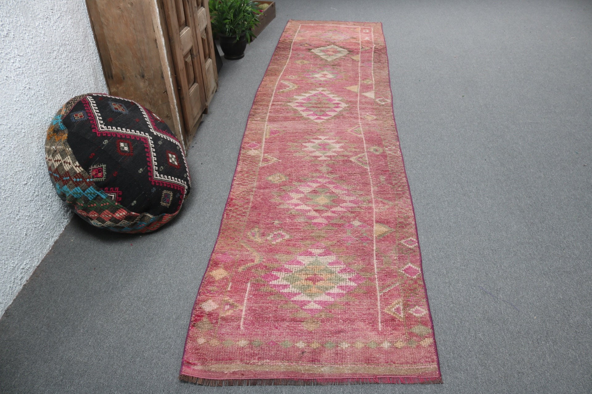 Pink Oriental Rugs, Kitchen Rugs, Vintage Rug, Aesthetic Rug, Hallway Rug, 2.7x11.6 ft Runner Rugs, Stair Rug, Luxury Rugs, Turkish Rug