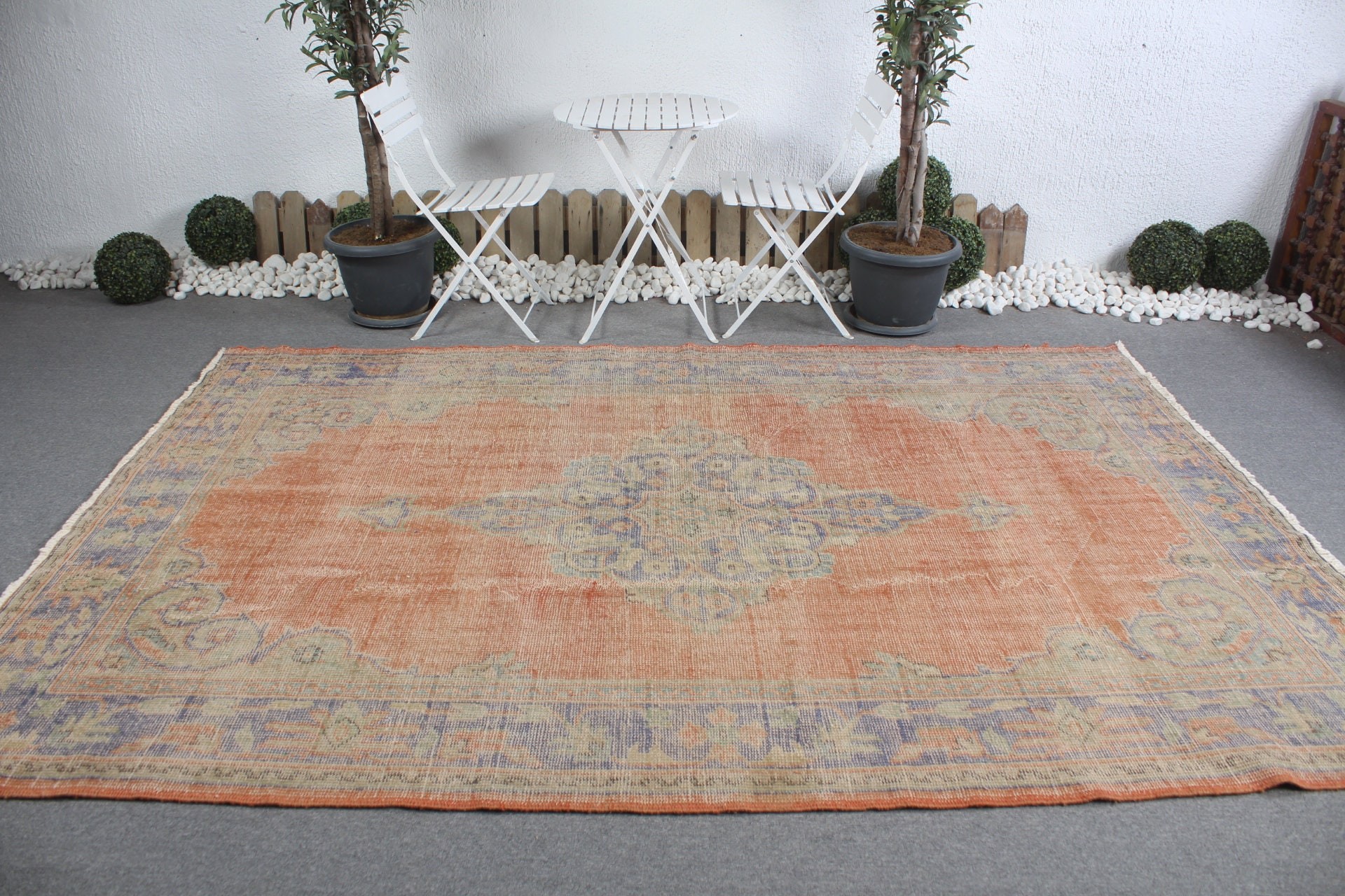 Turkish Rug, Vintage Rug, 6.6x9.8 ft Large Rug, Rugs for Bedroom, Antique Rugs, Orange Moroccan Rug, Bedroom Rug, Salon Rug, Floor Rug