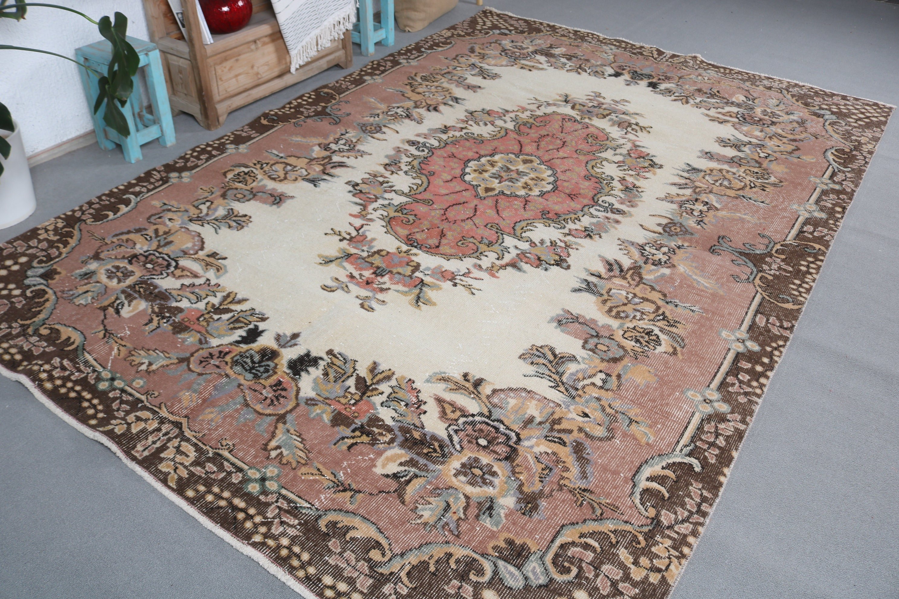 Turkish Rugs, Oriental Rugs, Moroccan Rug, Cute Rug, Living Room Rug, Bedroom Rugs, Vintage Rugs, Brown Oriental Rugs, 6.7x10 ft Large Rug