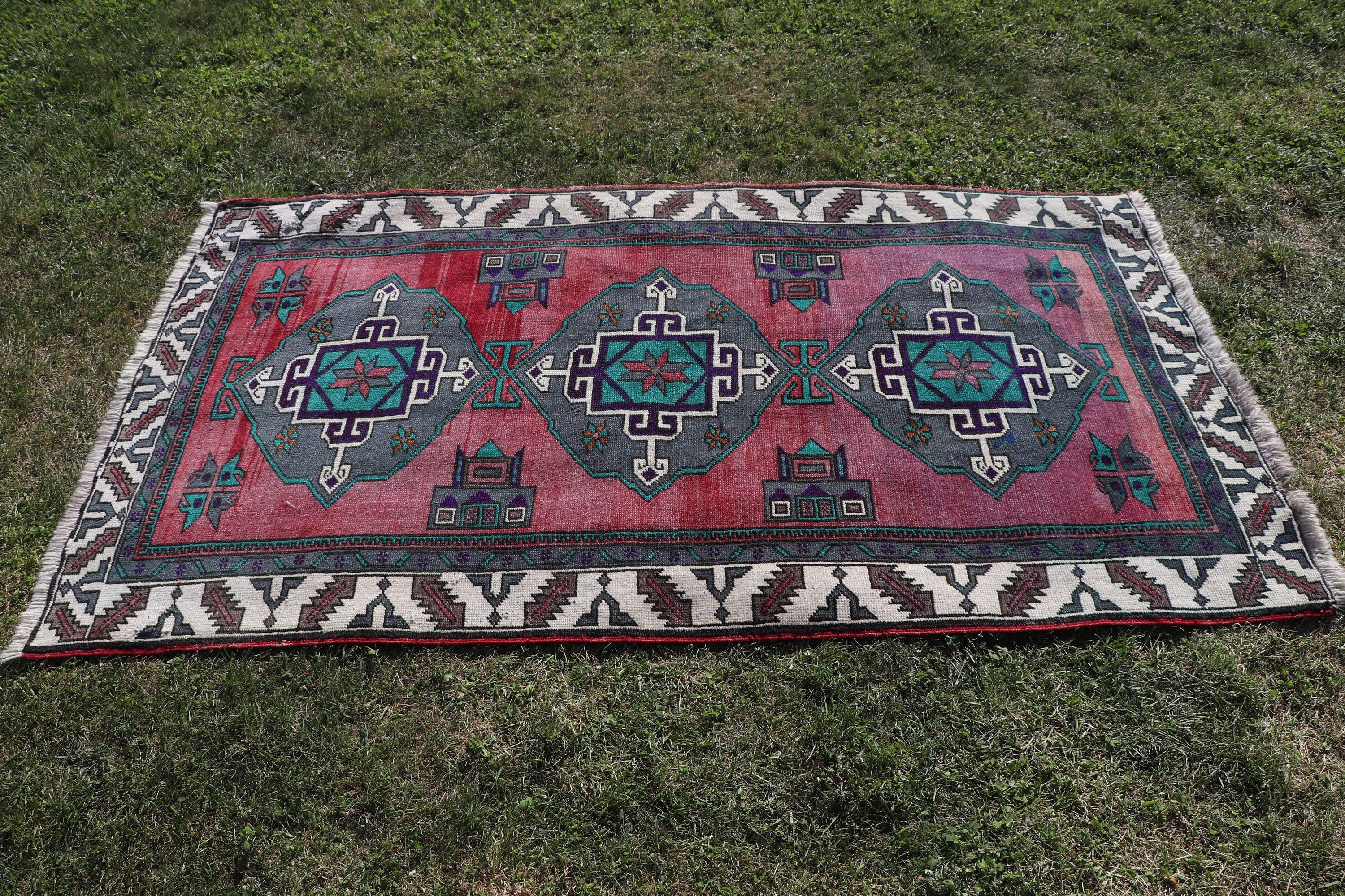 Fas Halıları, El Dokuma Halı, Pembe 3,2x5,7 ft Aksan Halıları, Türk Halıları, Dekoratif Halılar, Giriş Halıları, Yer Halıları, Vintage Halı