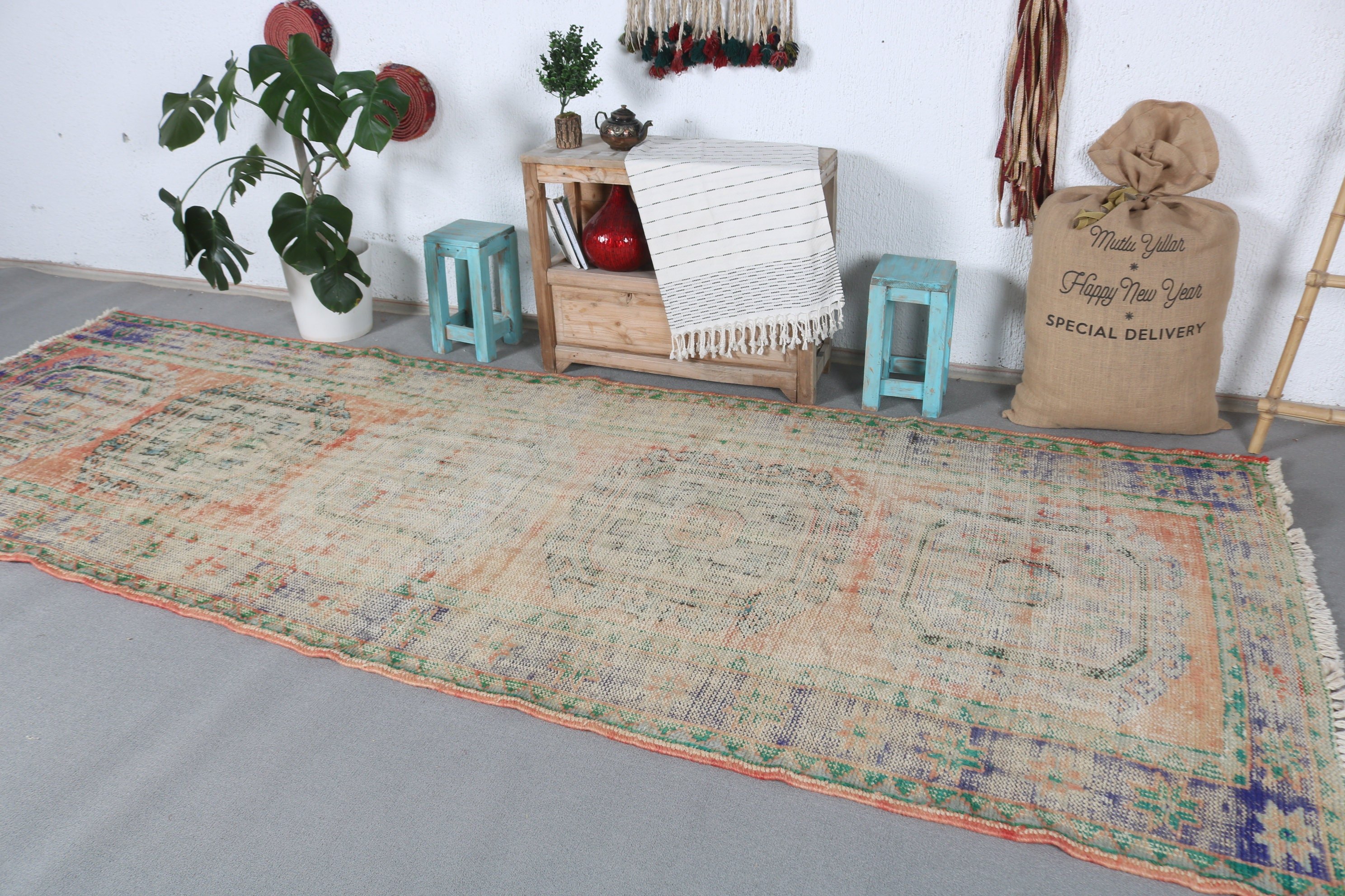 Cool Rugs, Hallway Rug, 4.5x11.8 ft Runner Rugs, Rugs for Runner, Turkish Rug, Vintage Rug, Kitchen Rug, Corridor Rug, Orange Oriental Rug