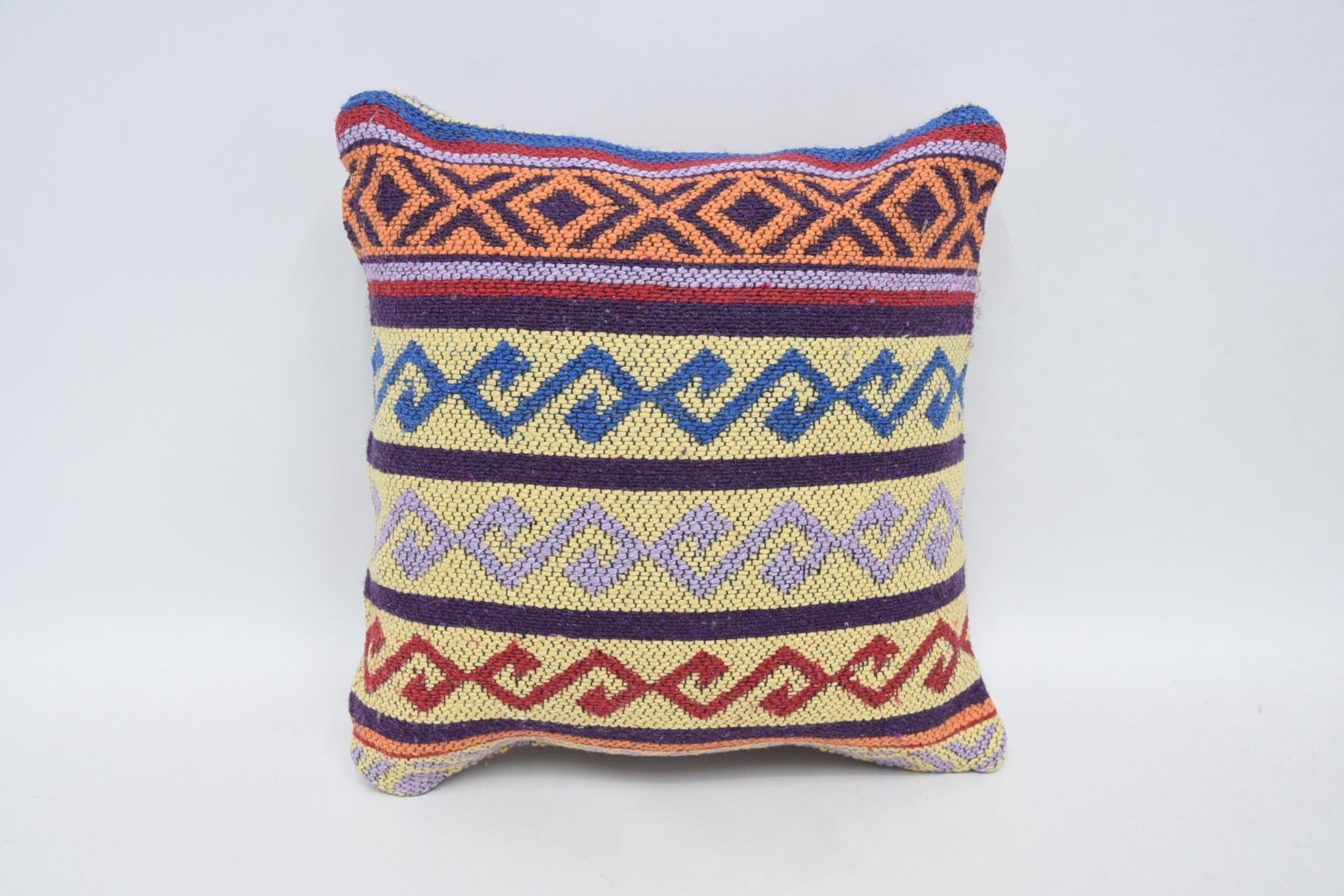 Handmade Kilim Cushion, Home Decor Pillow, Tapestry Pillow, Bohemian Cushion Pillow, Kilim Cushion Sham, 12"x12" Yellow Cushion Cover