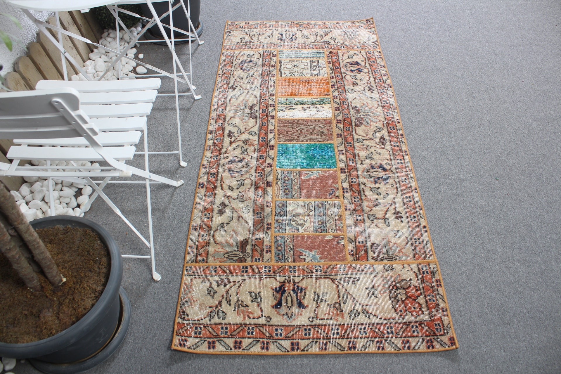 Harika Halı, Türk Halısı, Mutfak Halıları, Giriş Halıları, 2,8x6,3 ft Accent Halı, Oushak Halı, Vintage Halılar, Gökkuşağı Oushak Halı, Çocuk Odası Halısı